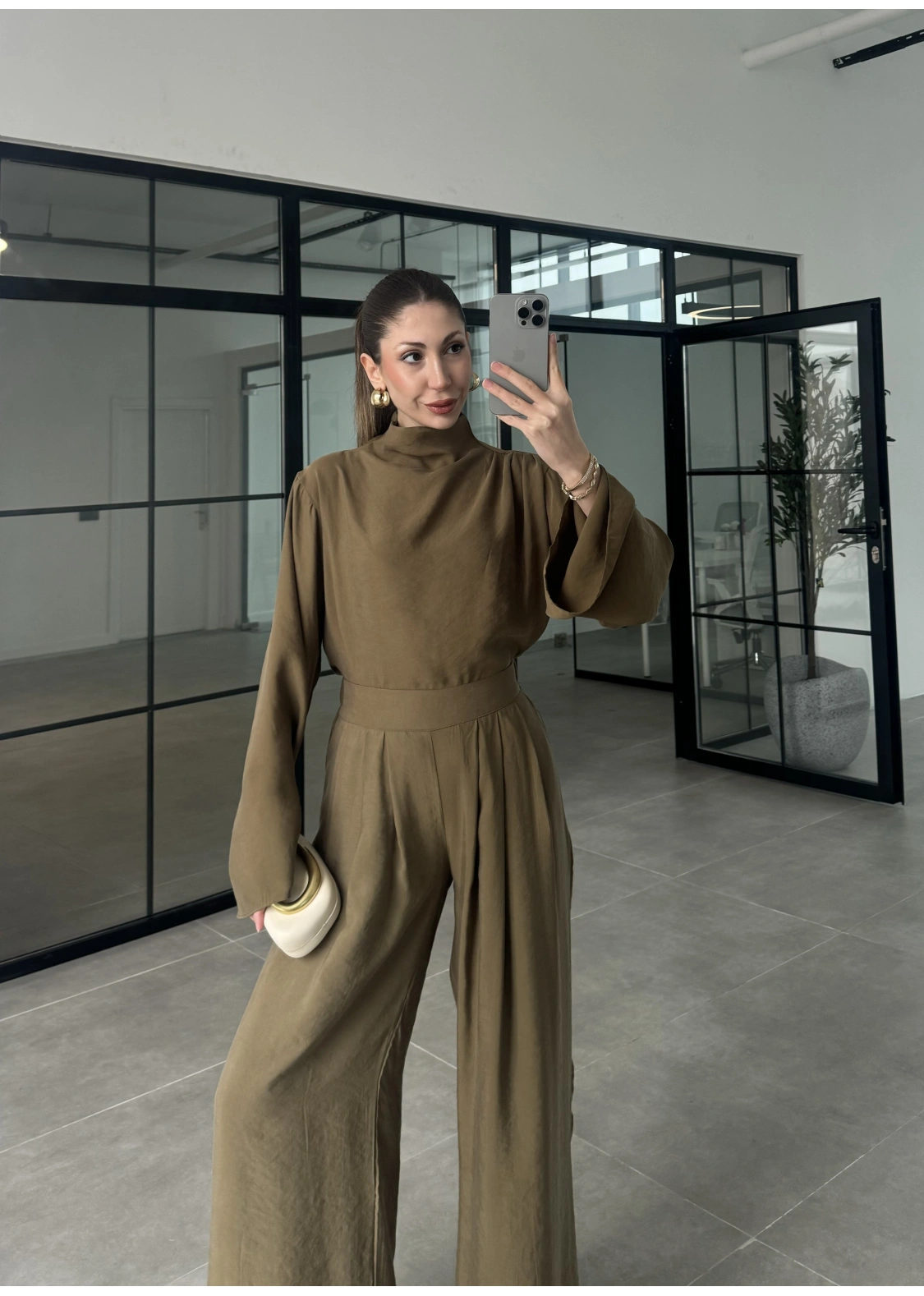 Asimetrik Kesim Marve Premium Haki Takım