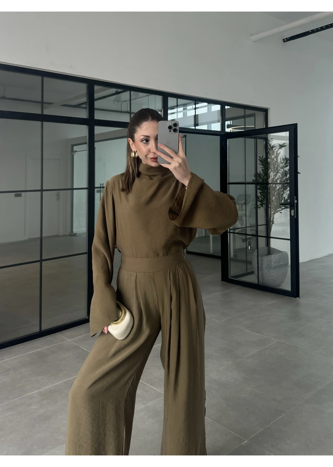 Asimetrik Kesim Marve Premium Haki Takım