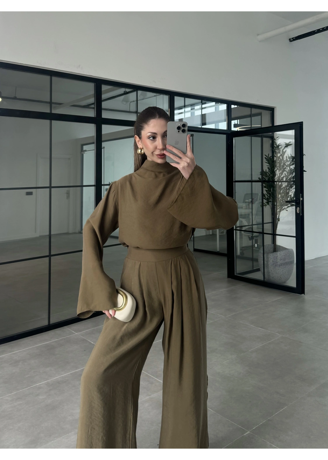 Asimetrik Kesim Marve Premium Haki Takım