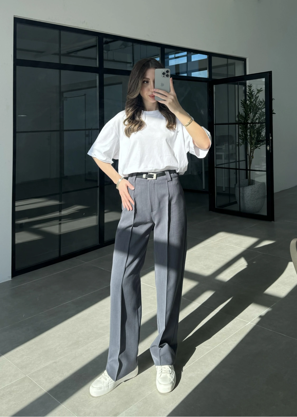 Pensli Nervür Dikişli Yüksekbel Antrasit Kumaş Pantolon