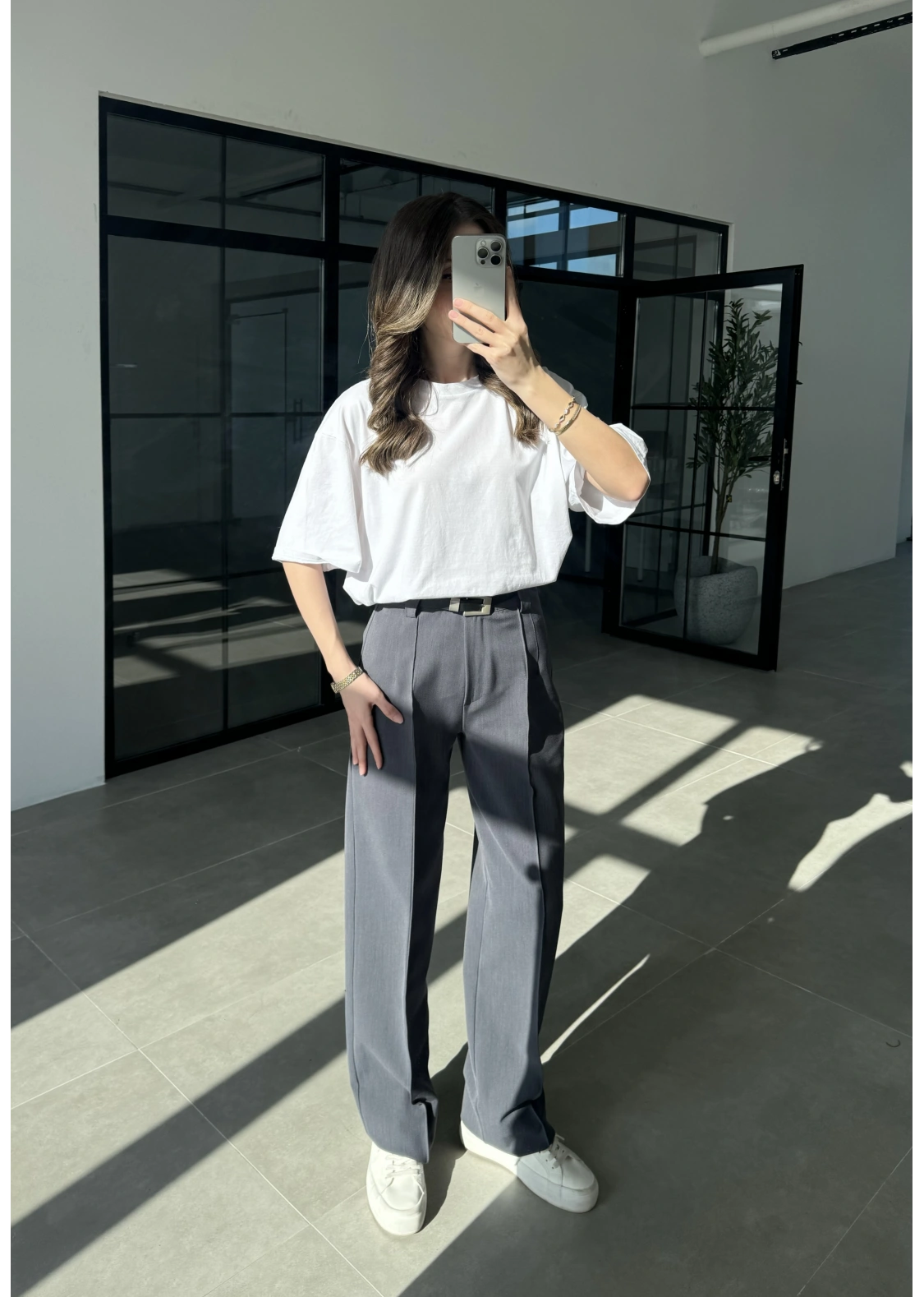 Pensli Nervür Dikişli Yüksekbel Antrasit Kumaş Pantolon