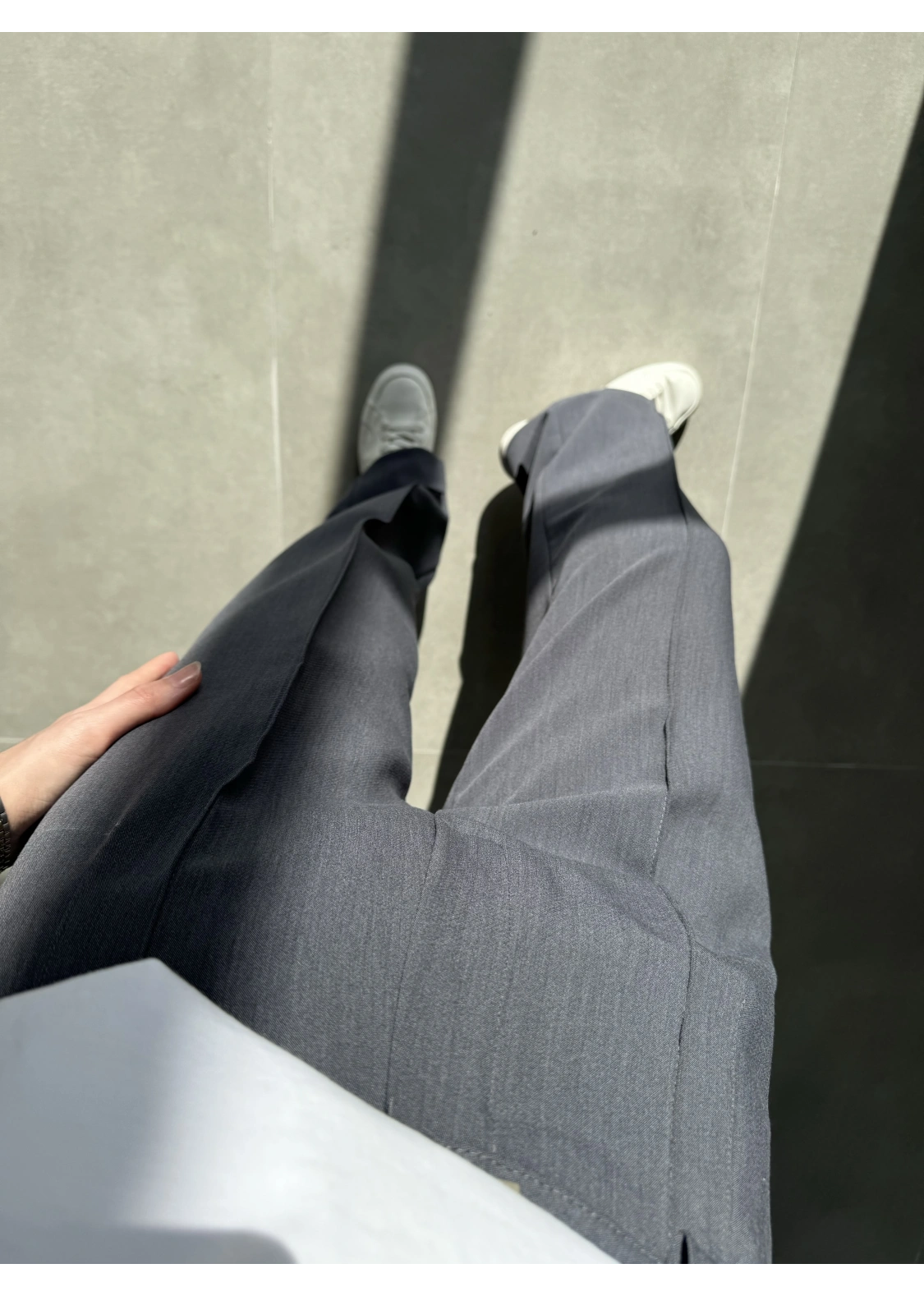 Pensli Nervür Dikişli Yüksekbel Antrasit Kumaş Pantolon