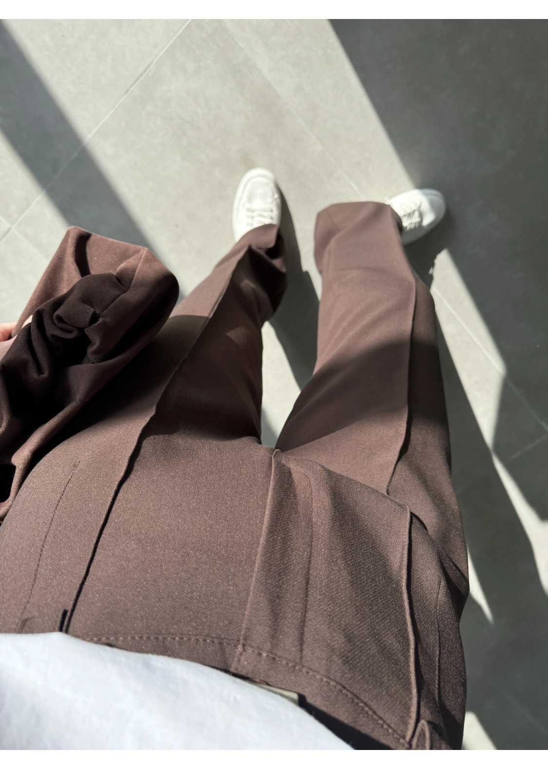 Pensli Nervür Dikişli Yüksekbel Kahve Kumaş Pantolon