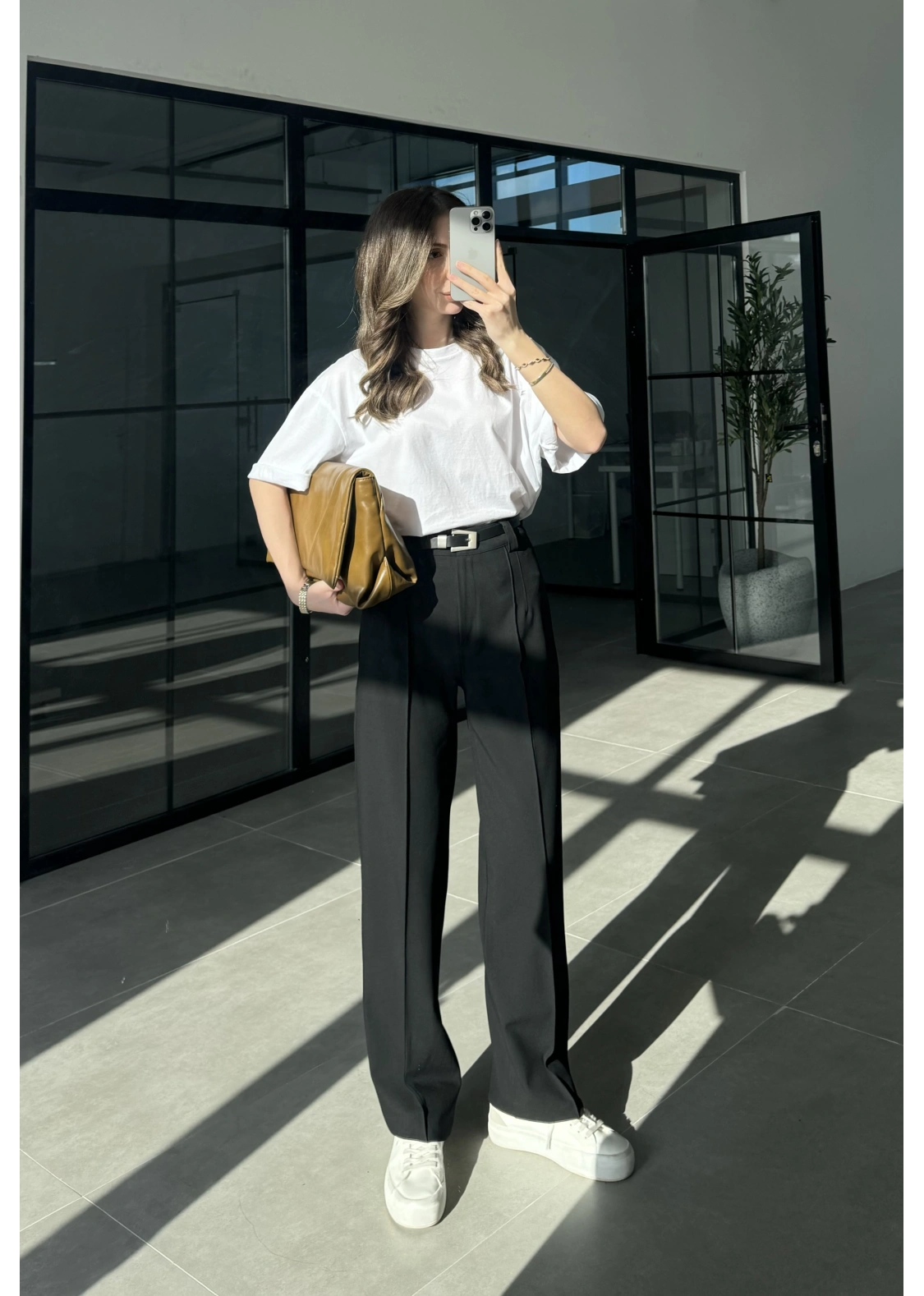 Pensli Nervür Dikişli Yüksekbel Siyah Kumaş Pantolon