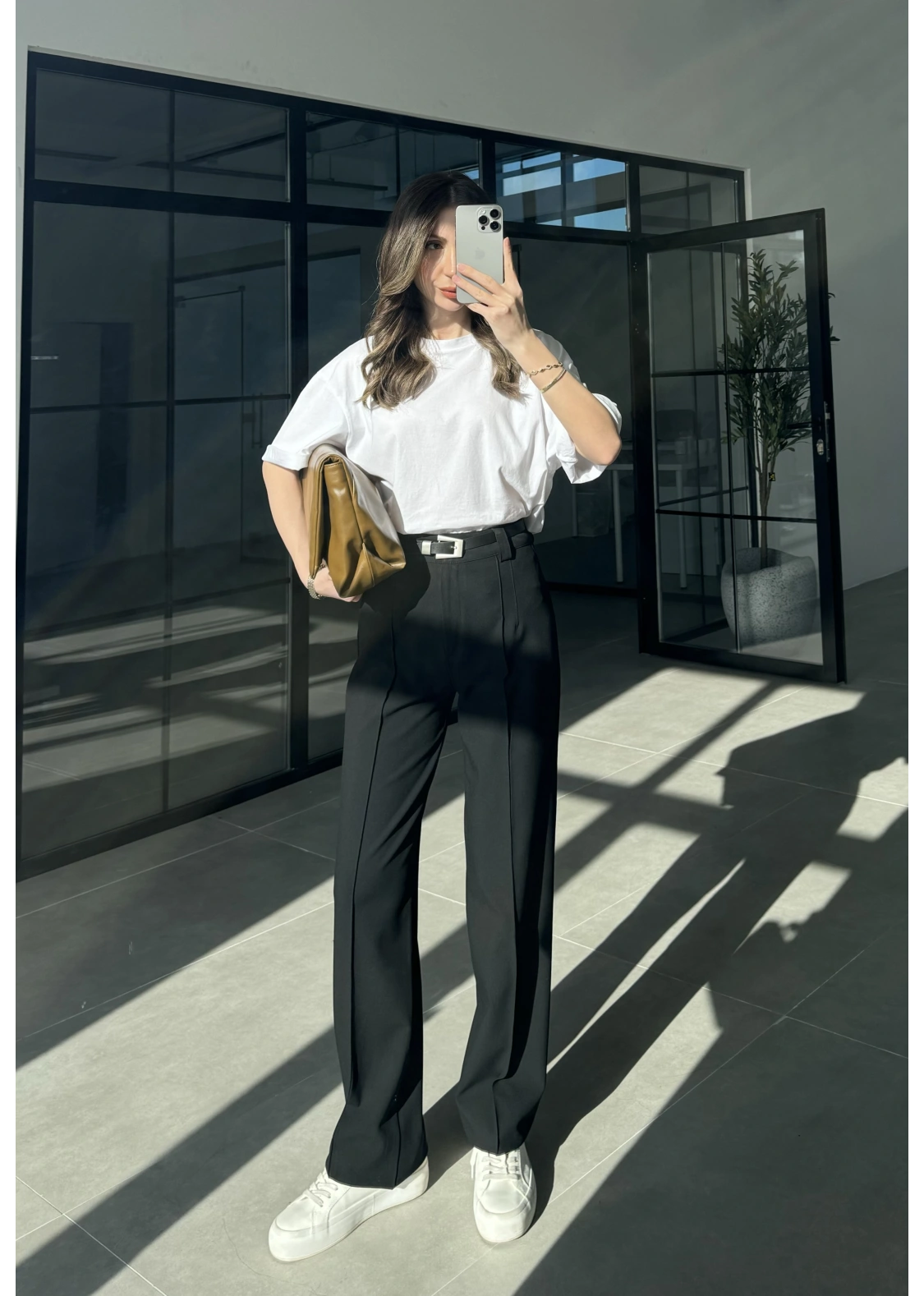 Pensli Nervür Dikişli Yüksekbel Siyah Kumaş Pantolon