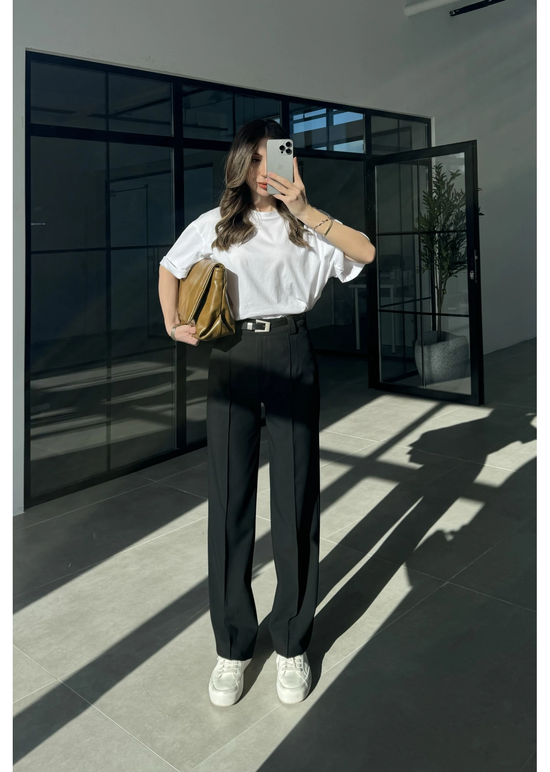 Pensli Nervür Dikişli Yüksekbel Siyah Kumaş Pantolon