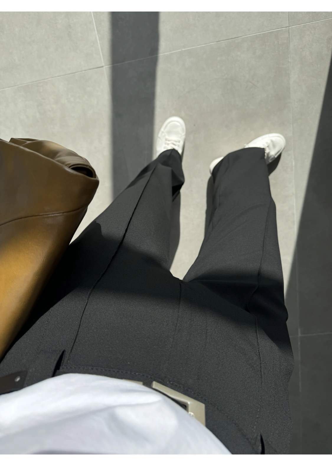 Pensli Nervür Dikişli Yüksekbel Siyah Kumaş Pantolon