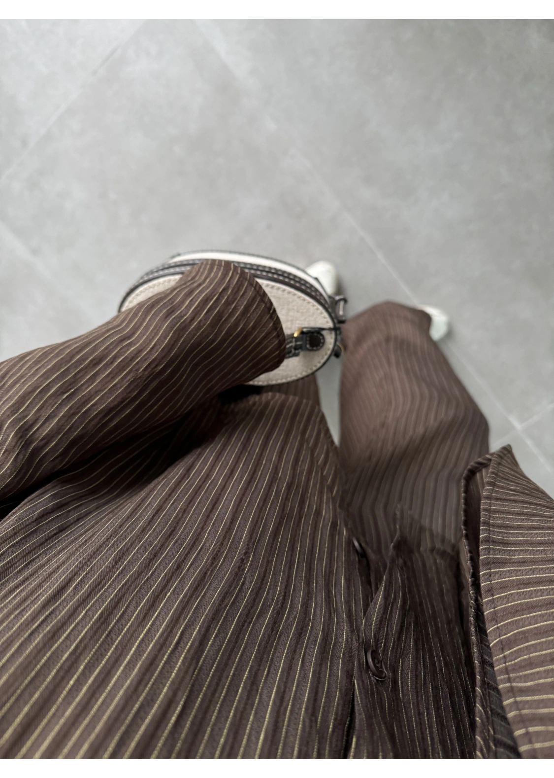 Yarasa Kol Oversize Çizgili Kahve Takım