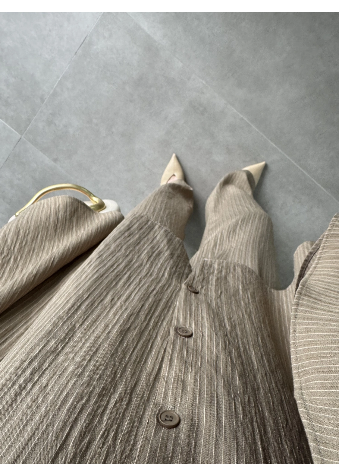 Yarasa Kol Oversize Çizgili Haki Takım