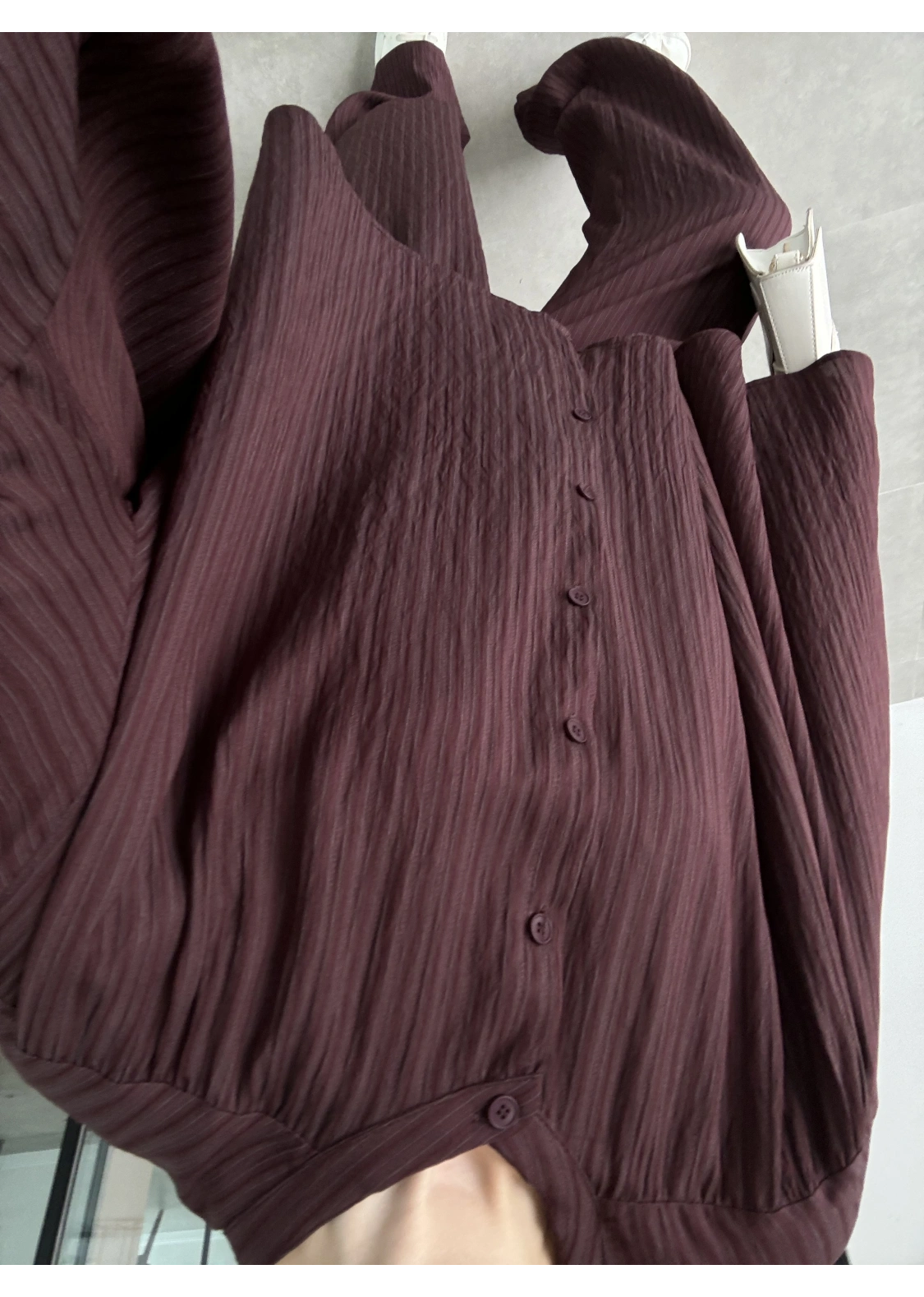 Yarasa Kol Oversize Çizgili Bordo Takım