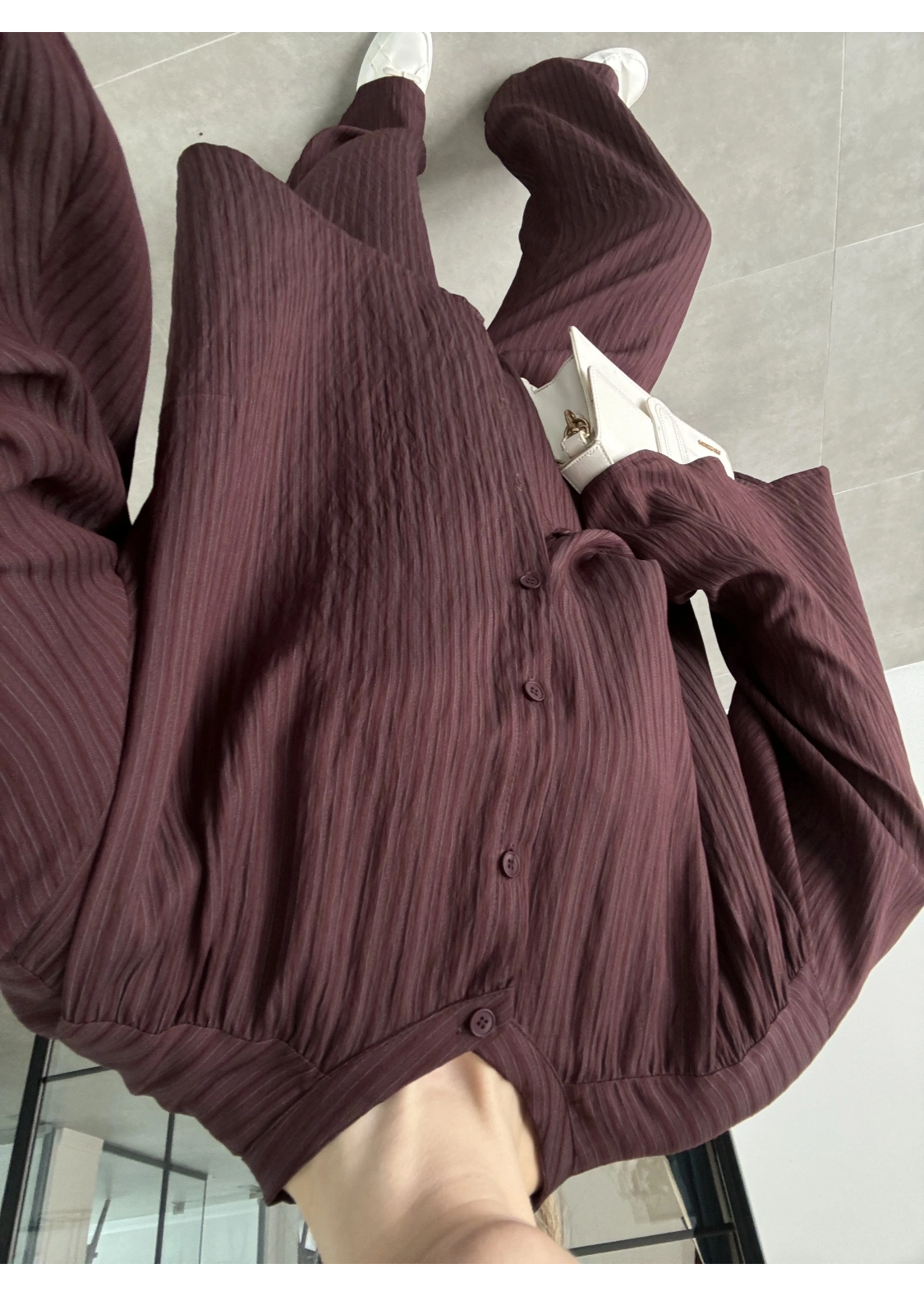 Yarasa Kol Oversize Çizgili Bordo Takım