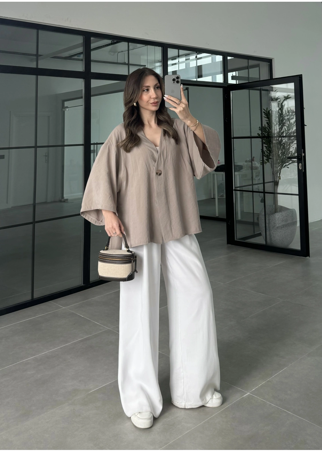 Sofi Tek Düğme Oversize Tensel Vizon Gömlek