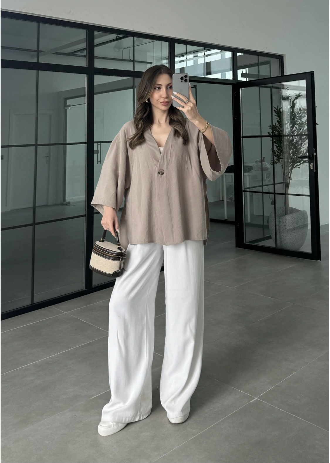 Sofi Tek Düğme Oversize Tensel Vizon Gömlek