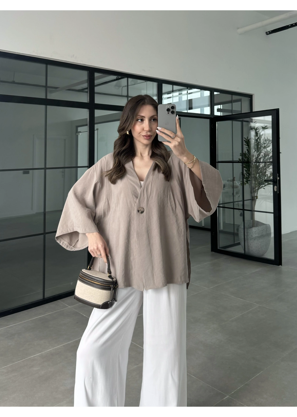 Sofi Tek Düğme Oversize Tensel Vizon Gömlek