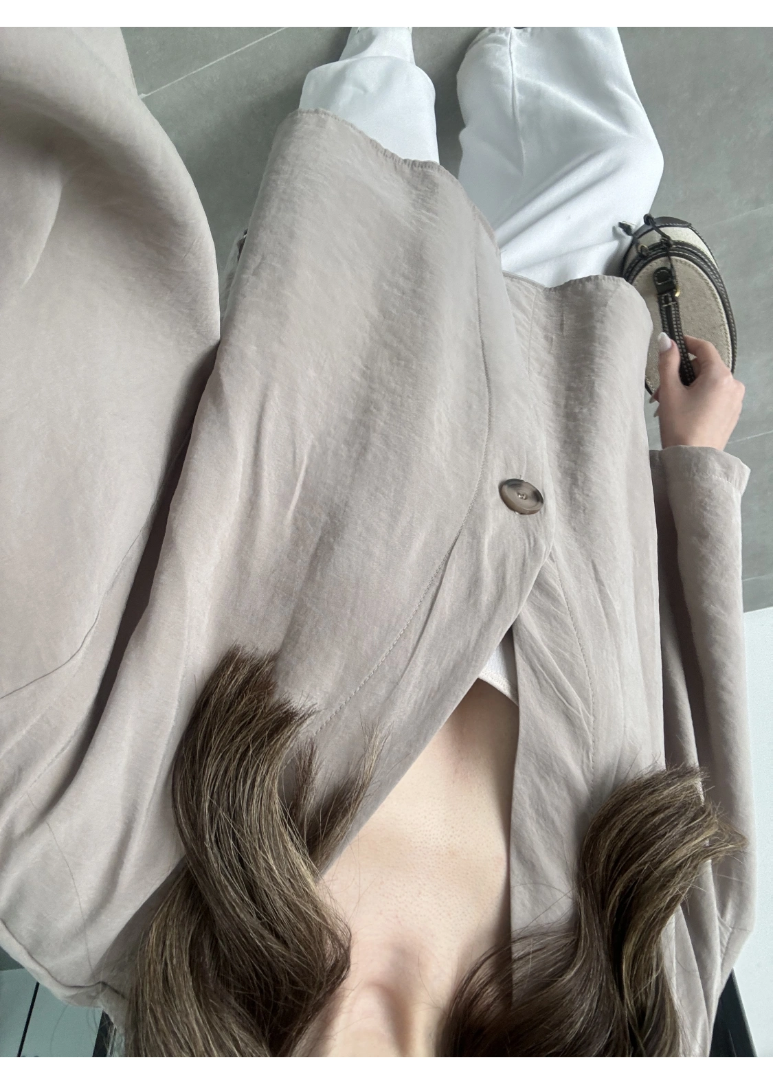 Sofi Tek Düğme Oversize Tensel Vizon Gömlek