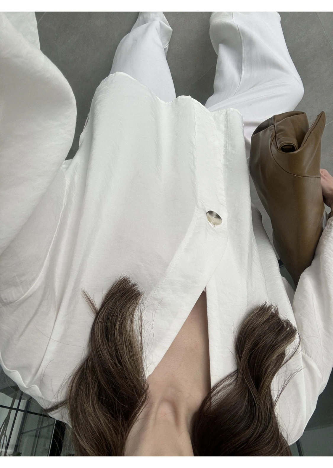 Sofi Tek Düğme Oversize Tensel Beyaz Gömlek