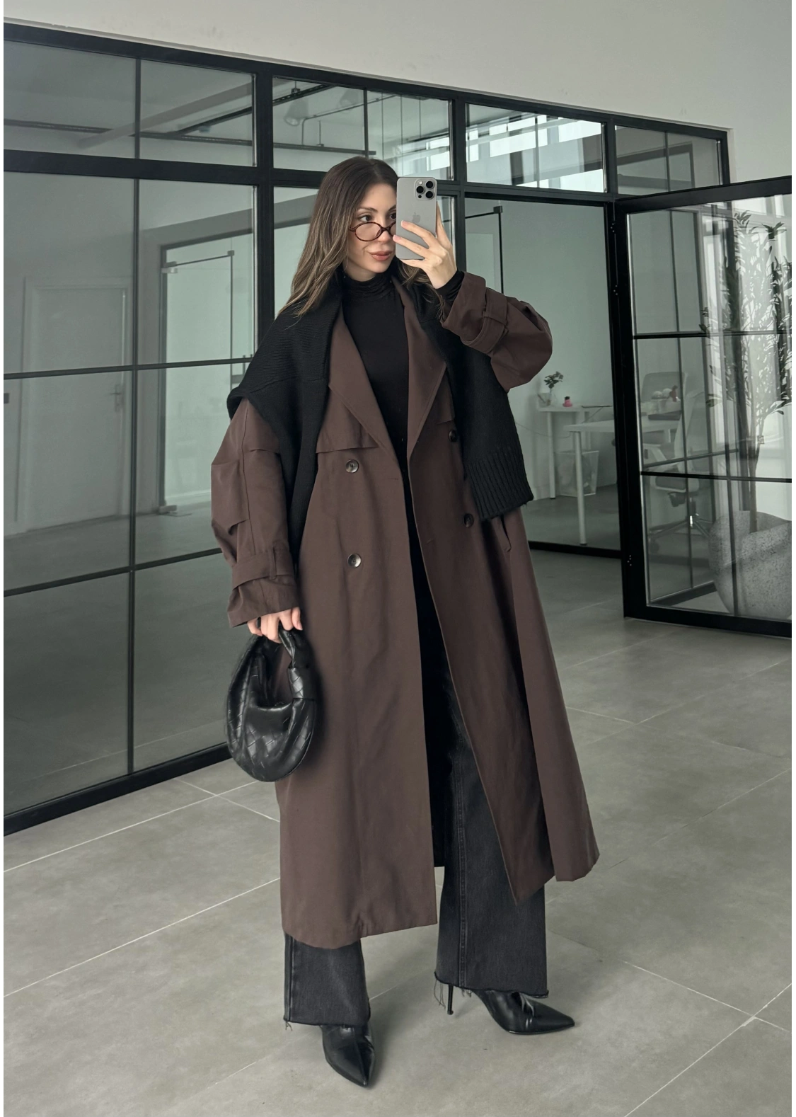 Cool Oversize Astarlı Premium Kahve Kuşaklı Trençkot