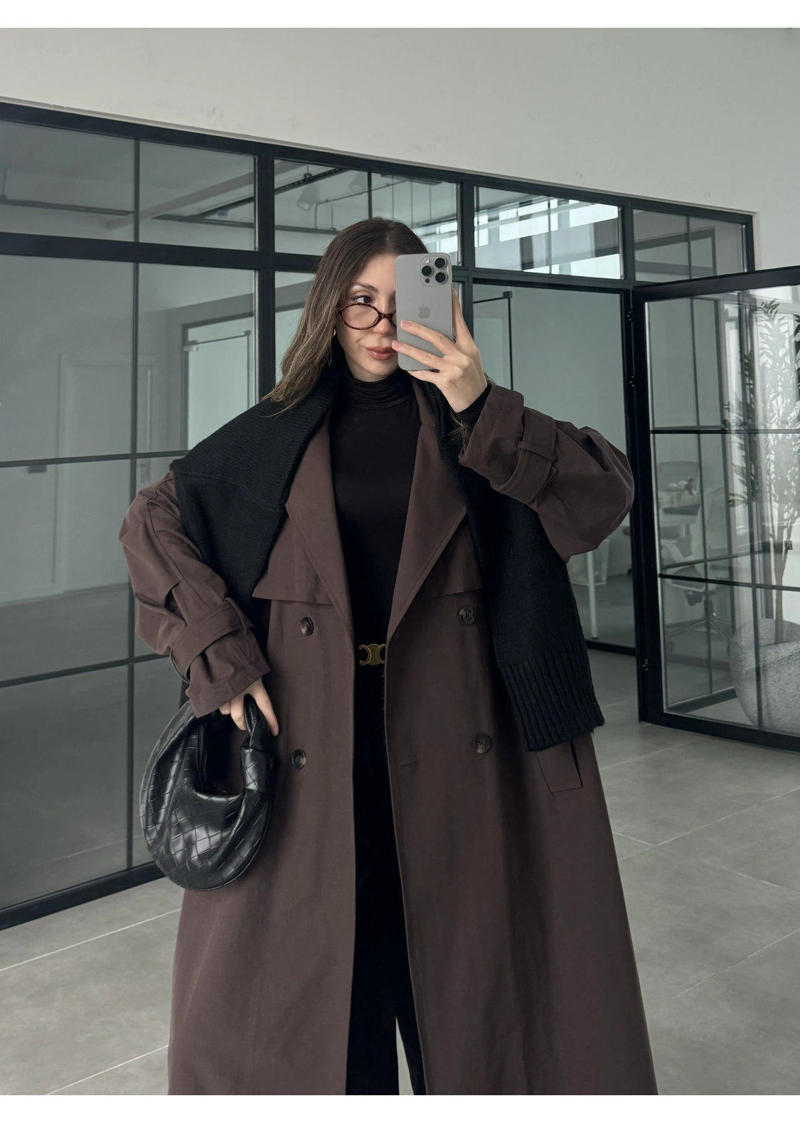 Cool Oversize Astarlı Premium Kahve Kuşaklı Trençkot