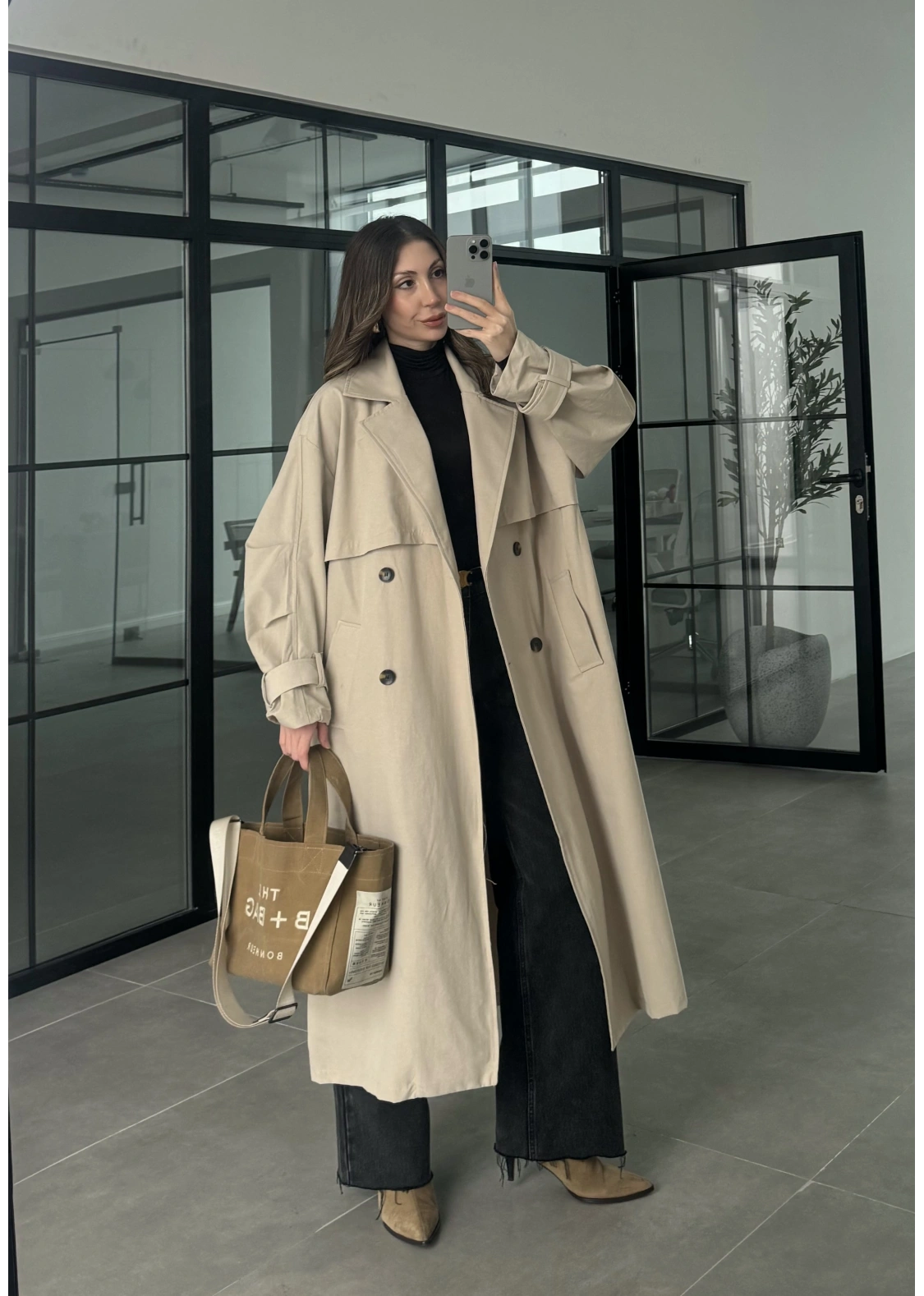 Cool Oversize Astarlı Premium Taş Kuşaklı Trençkot