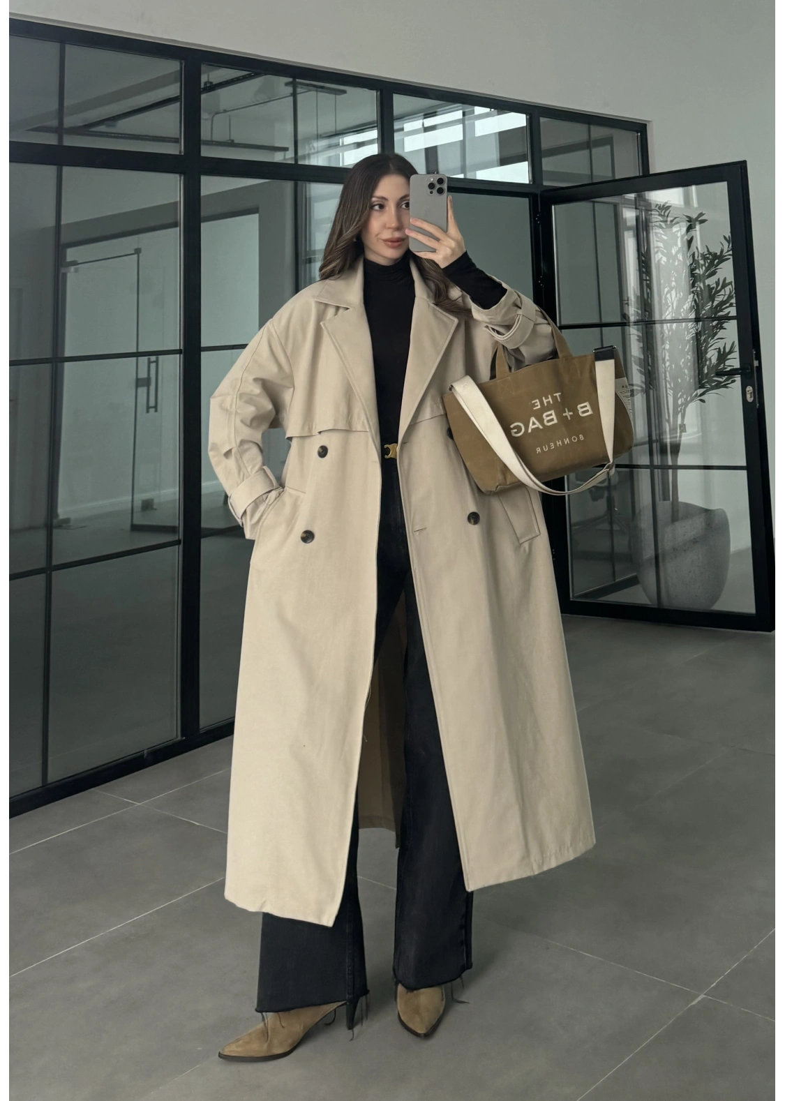 Cool Oversize Astarlı Premium Taş Kuşaklı Trençkot