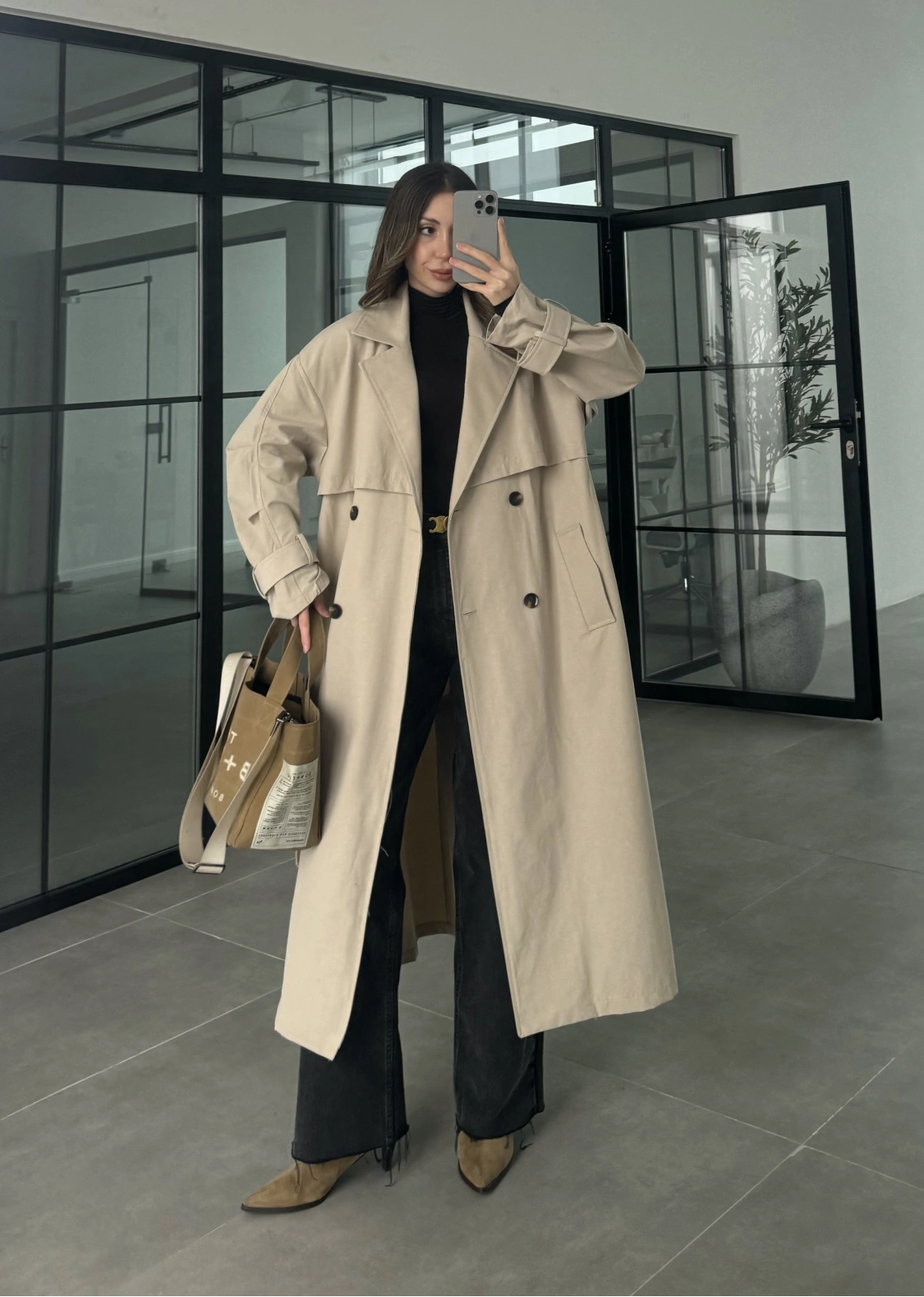 Cool Oversize Astarlı Premium Taş Kuşaklı Trençkot