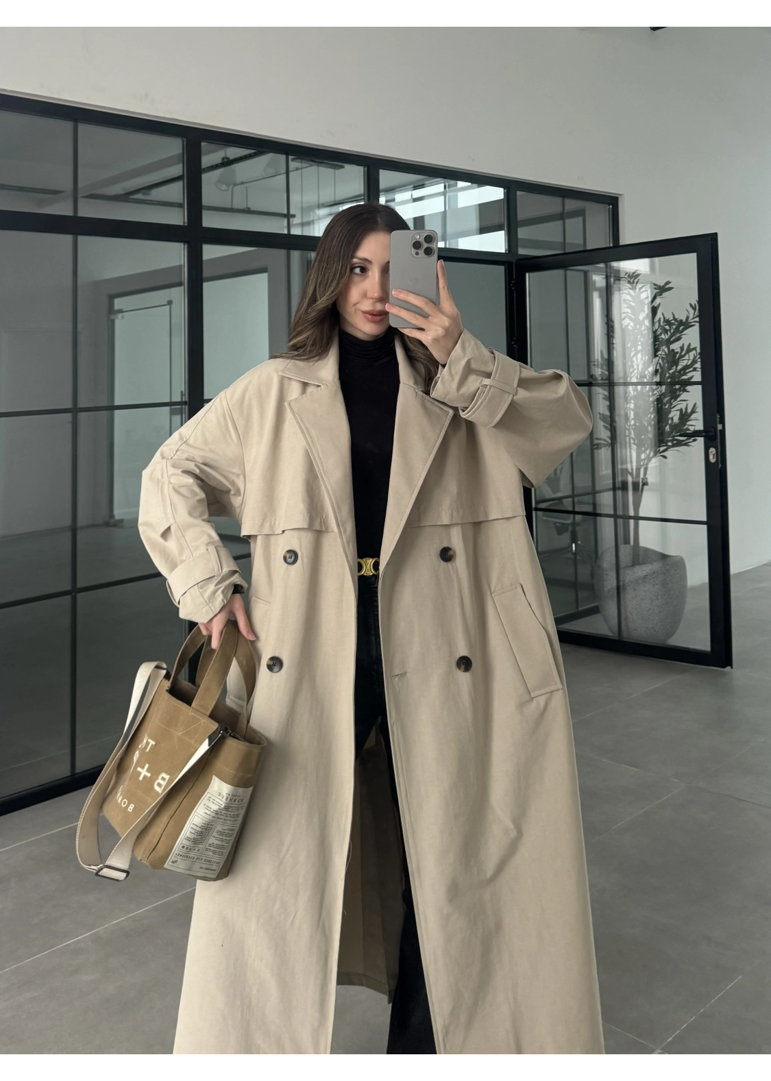 Cool Oversize Astarlı Premium Taş Kuşaklı Trençkot