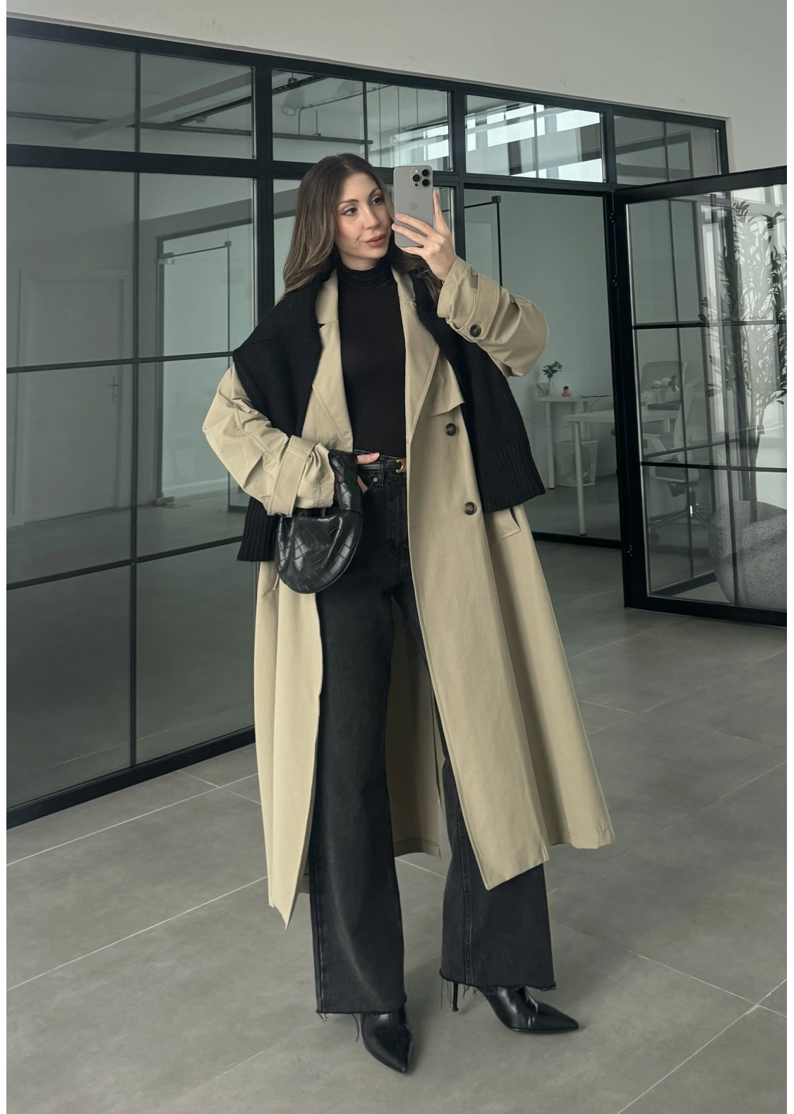 Cool Oversize Astarlı Premium Yeşil Kuşaklı Trençkot