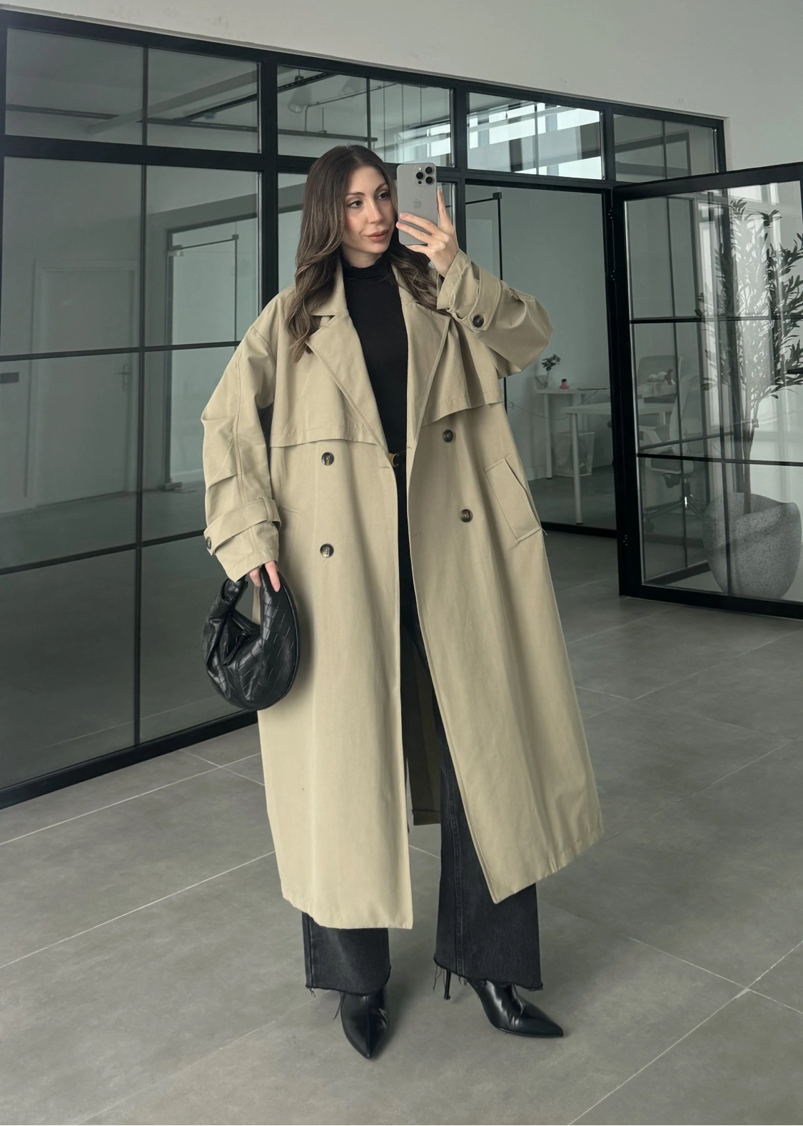 Cool Oversize Astarlı Premium Yeşil Kuşaklı Trençkot