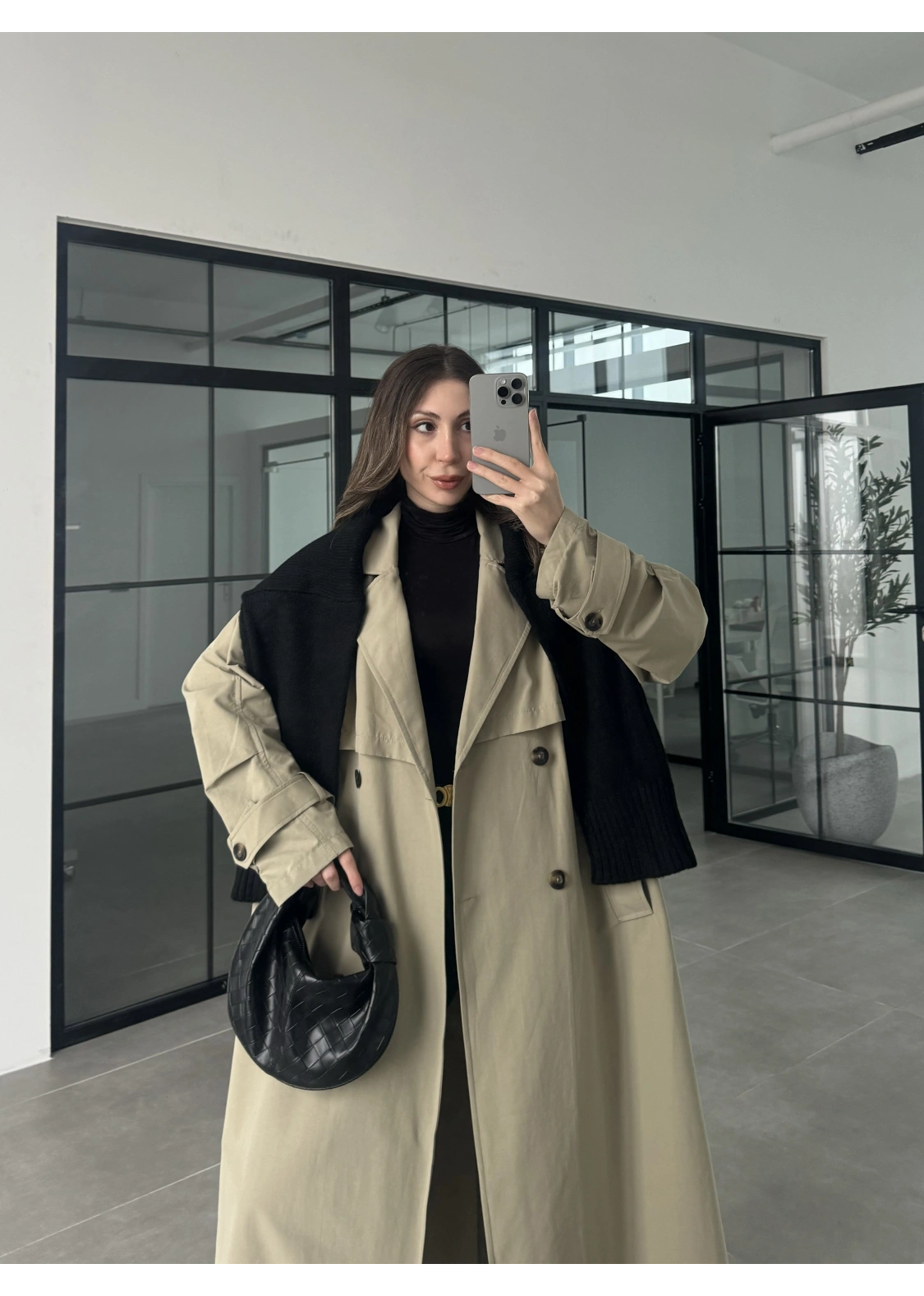 Cool Oversize Astarlı Premium Yeşil Kuşaklı Trençkot