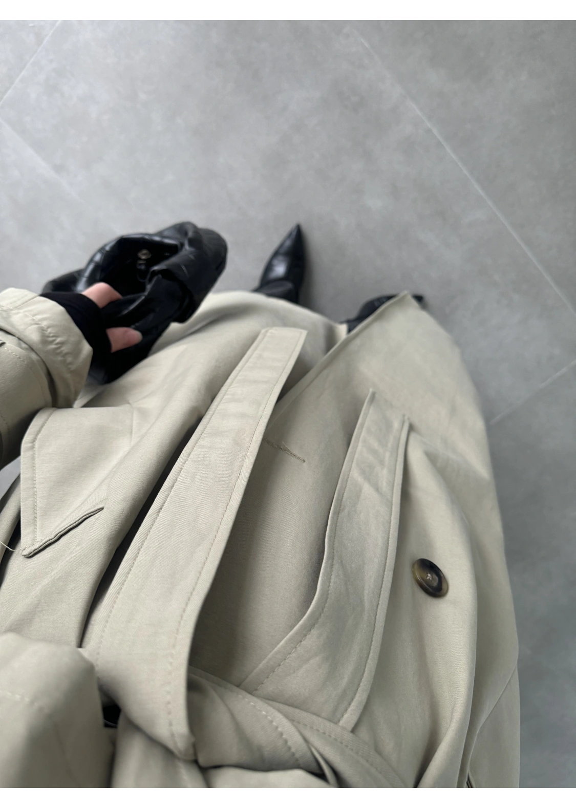 Cool Oversize Astarlı Premium Yeşil Kuşaklı Trençkot