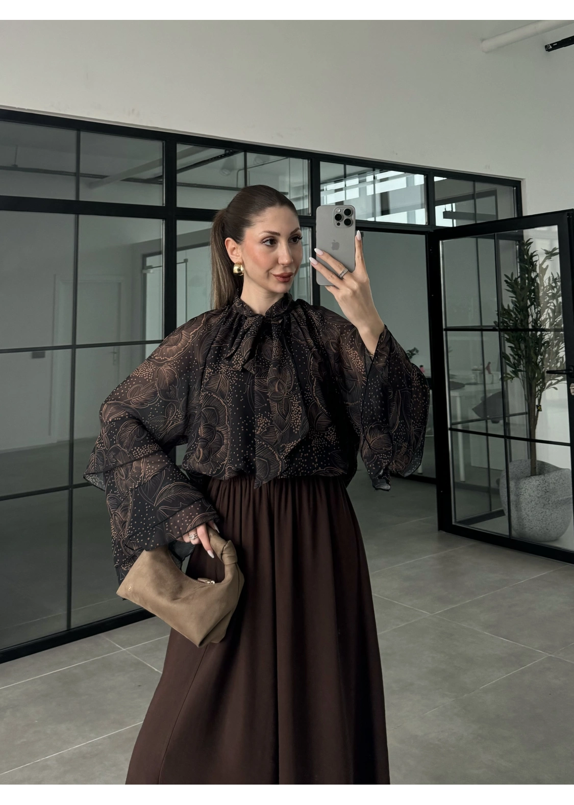 Ruffle Vintage Önü Bağlamalı Şifon Bluz