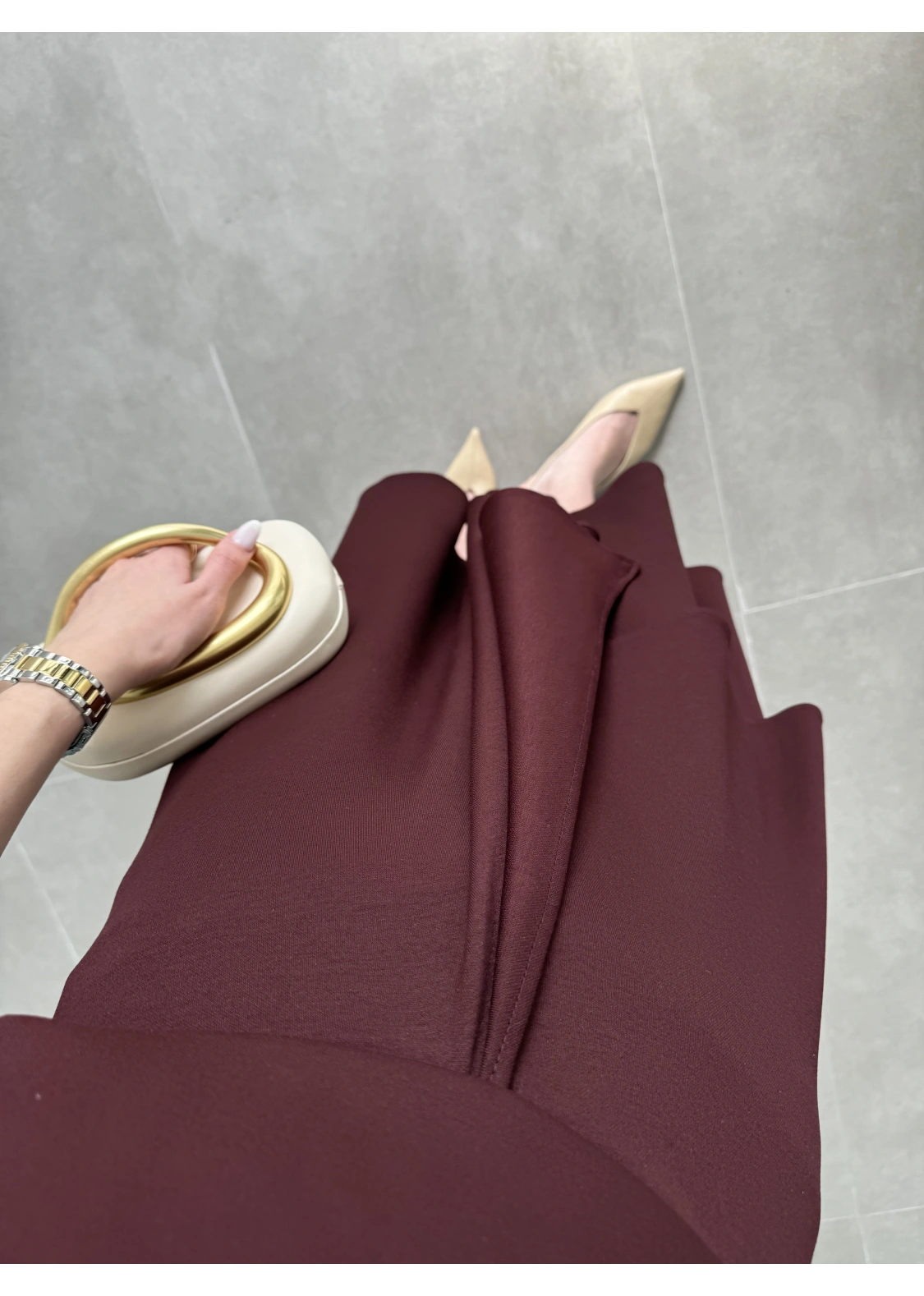 Oysh Modal Kumaş Asimetrik Bordo Etekli Takım