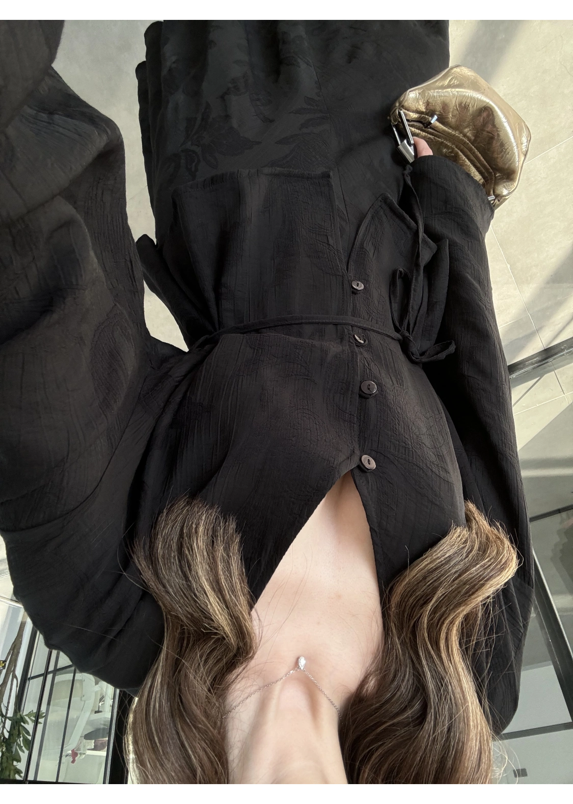 İthal Kumaş Kuşaklı Etekli Siyah Takım