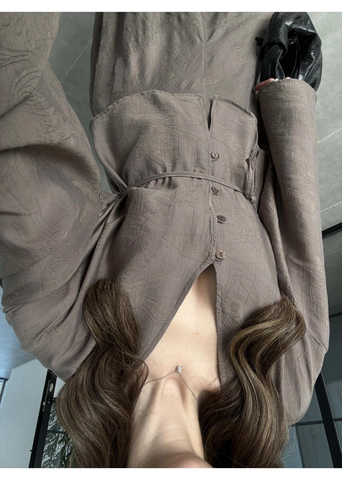 İthal Kumaş Kuşaklı Etekli Duman Takım