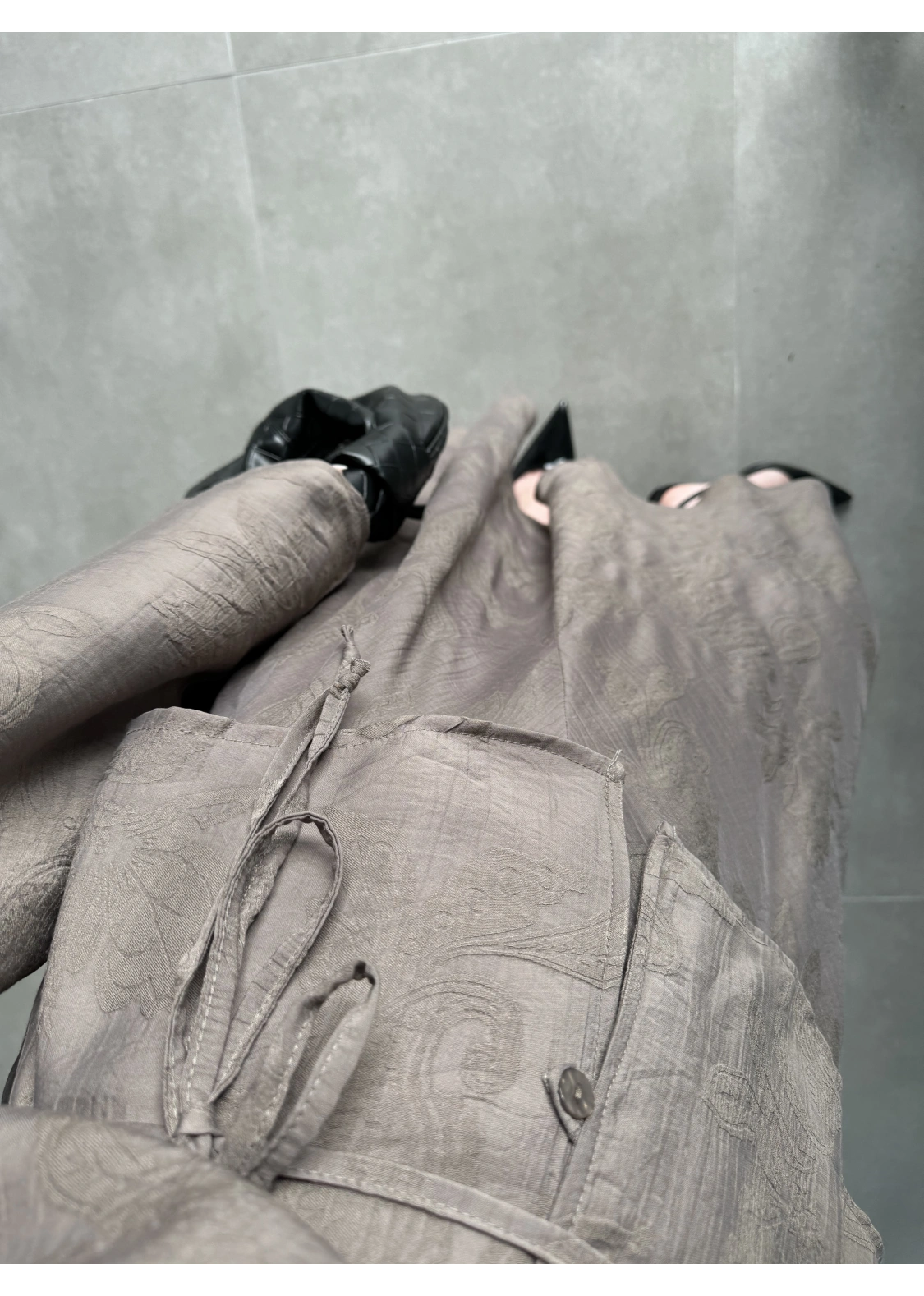 İthal Kumaş Kuşaklı Etekli Duman Takım