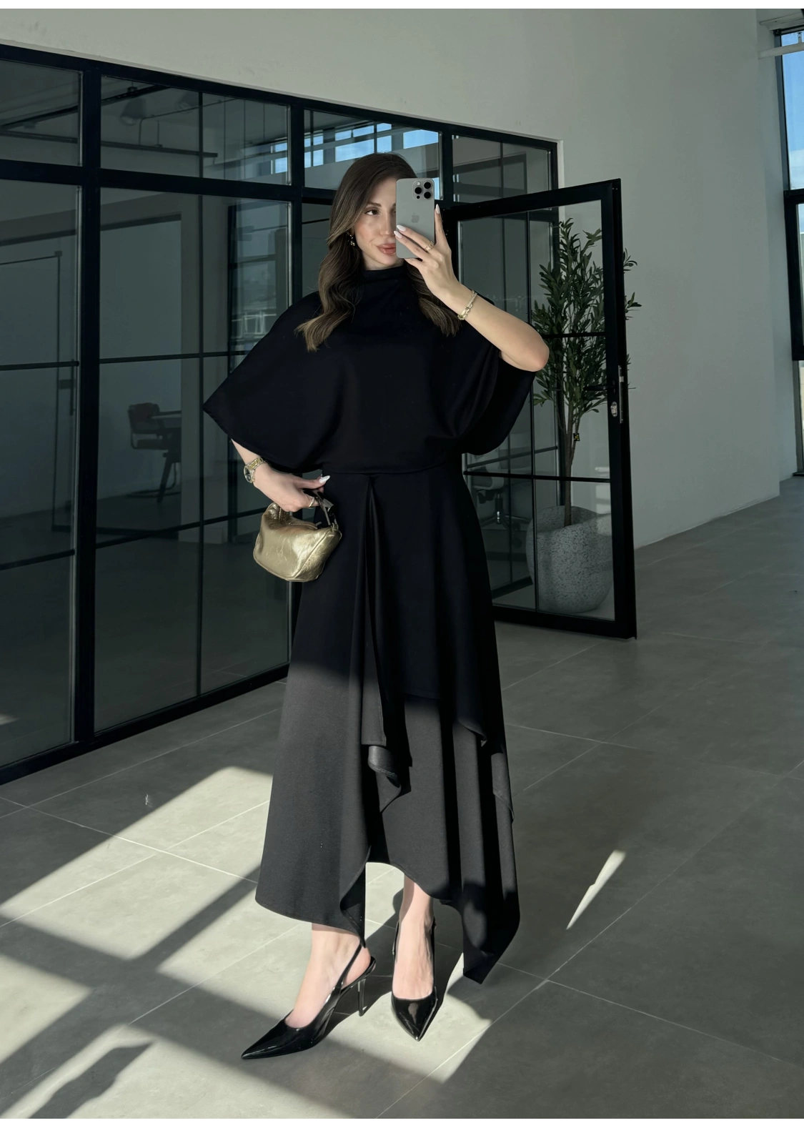 Oysh Modal Kumaş Asimetrik Siyah Etekli Takım