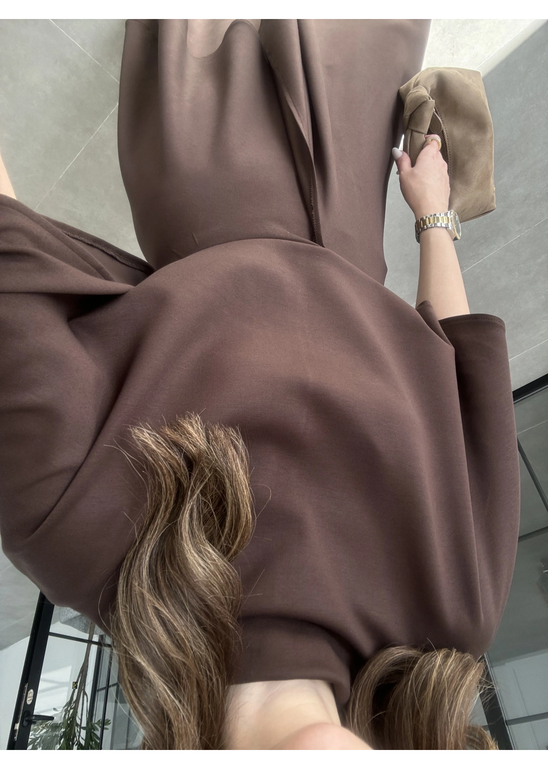 Oysh Modal Kumaş Asimetrik Kahve Etekli Takım