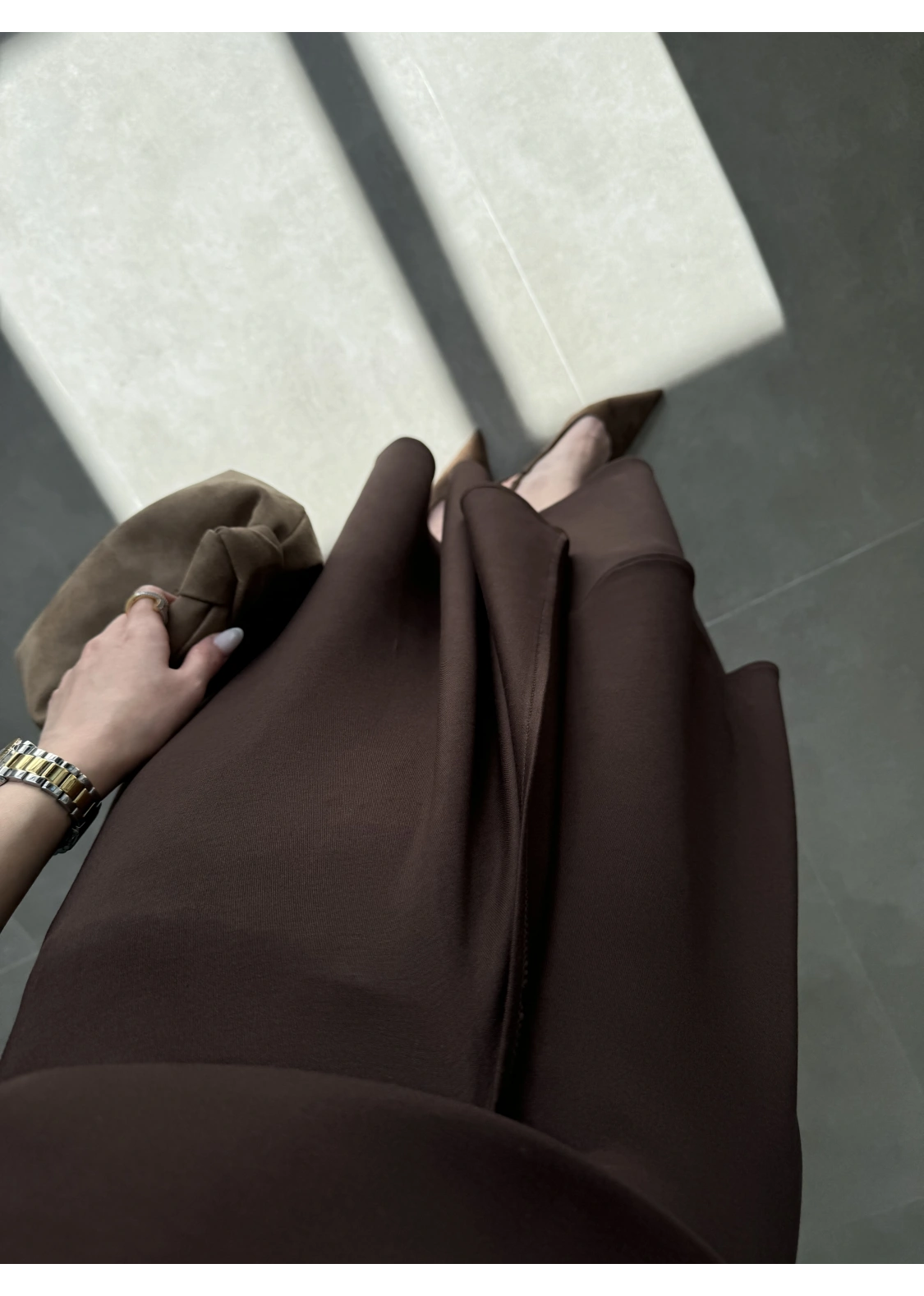 Oysh Modal Kumaş Asimetrik Kahve Etekli Takım