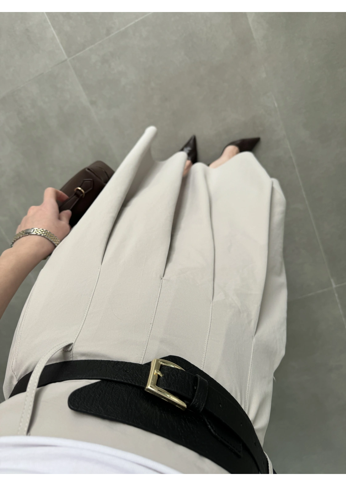 Kemerli Pileli Dökümlü Taş Tensel Etek