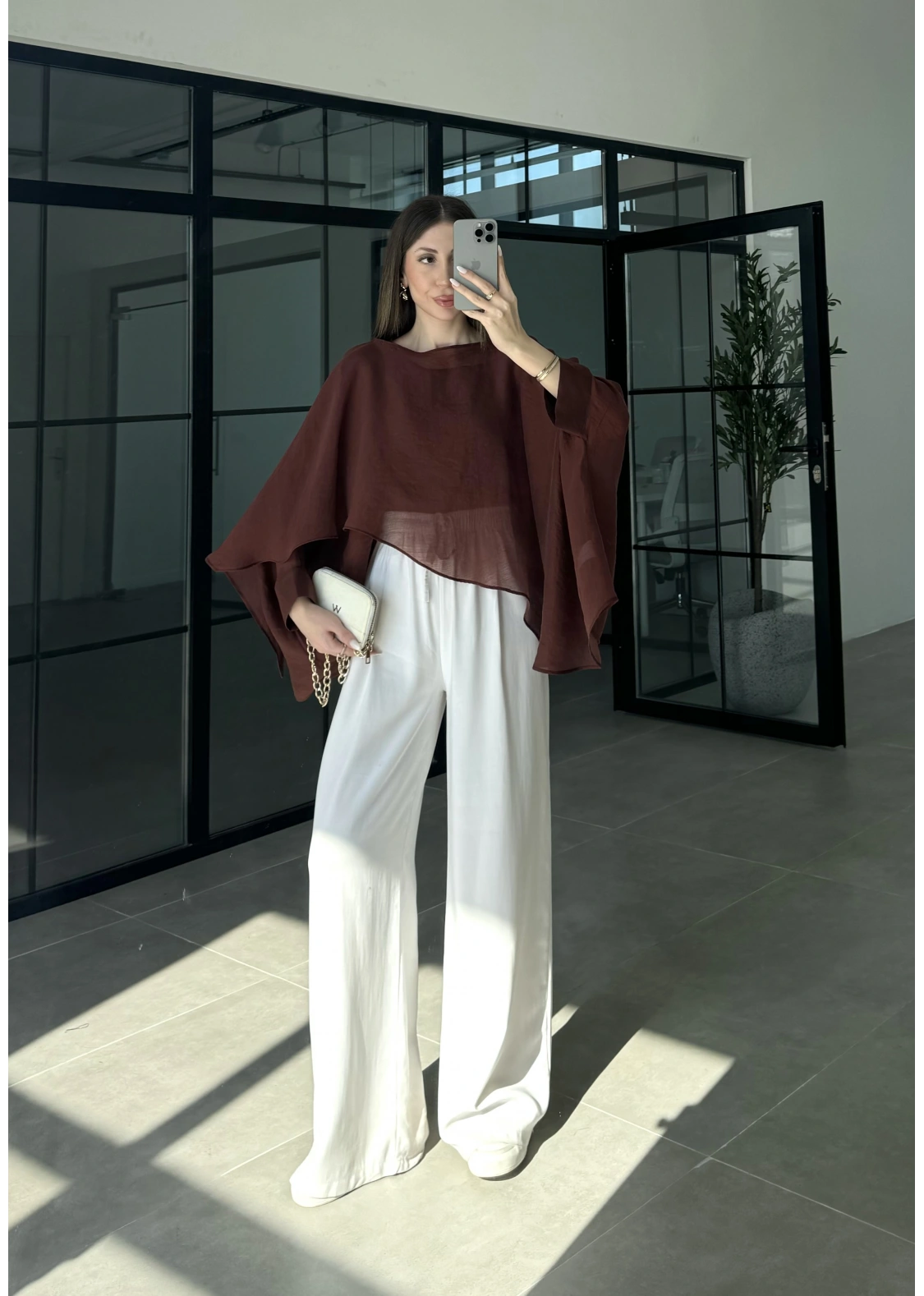 Uçuşan Pelerin Tarçın Tül Bluz