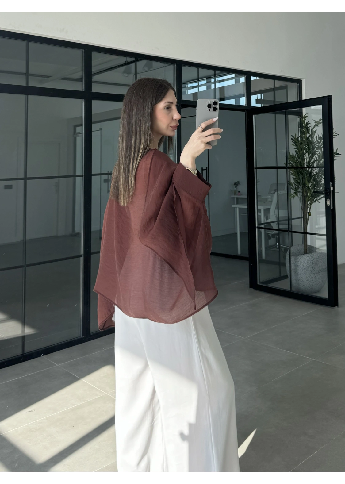 Uçuşan Pelerin Tarçın Tül Bluz