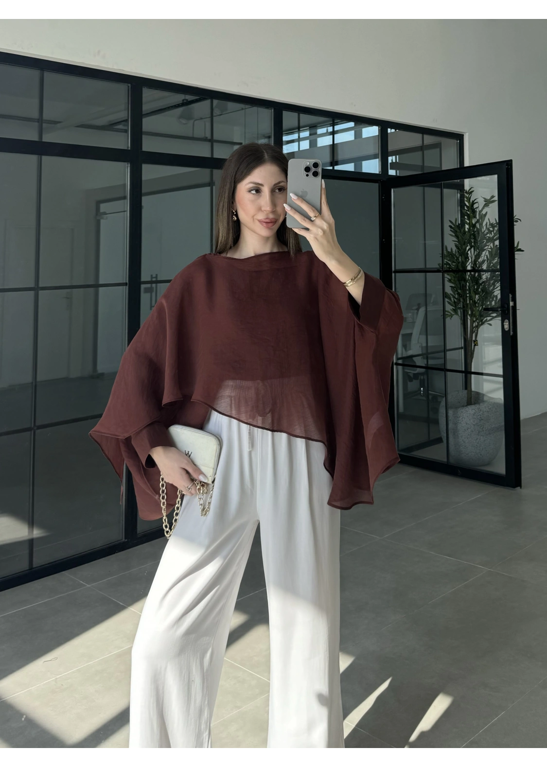 Uçuşan Pelerin Tarçın Tül Bluz