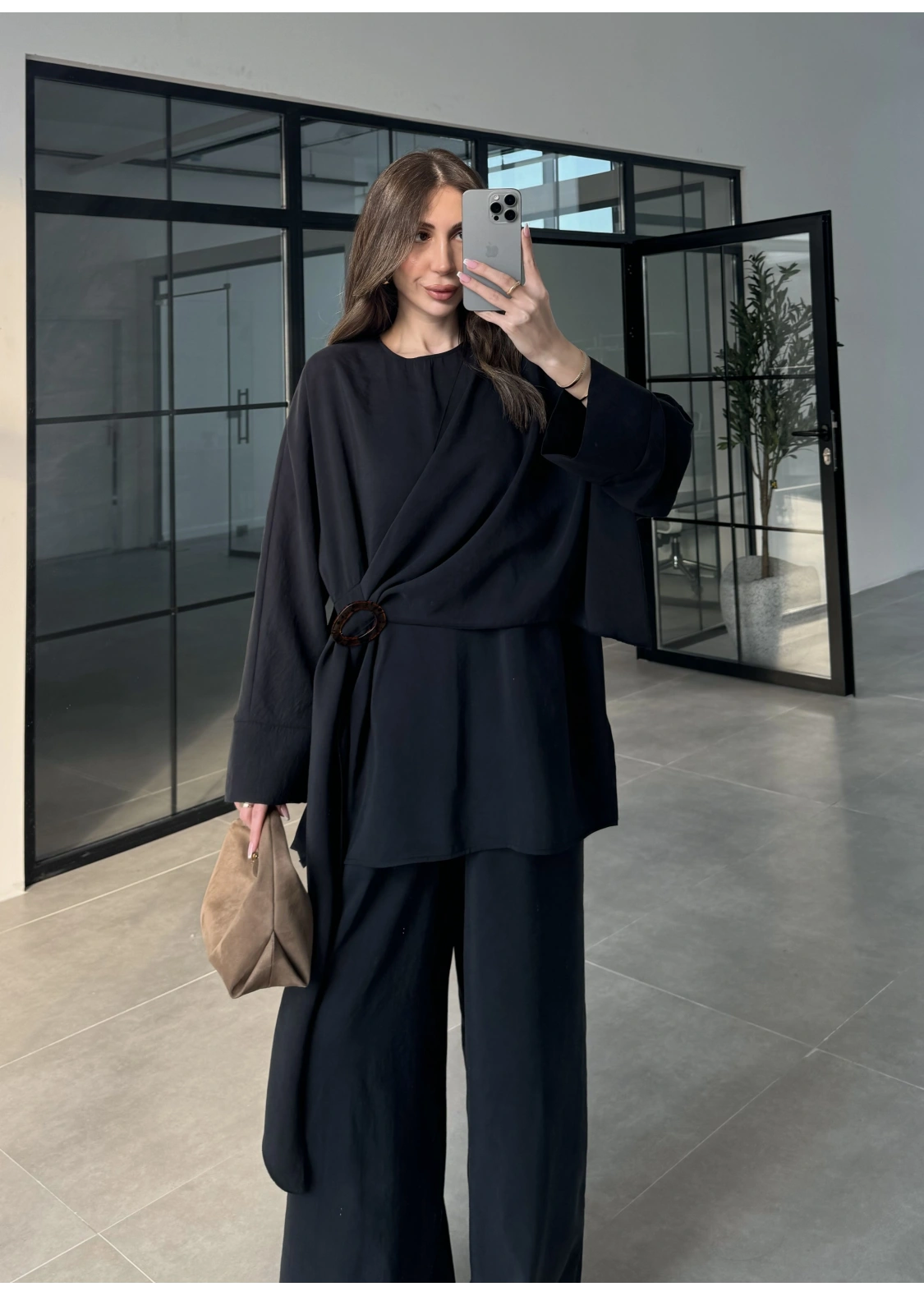 Yandan Tokalı Siyah Tensel Takım