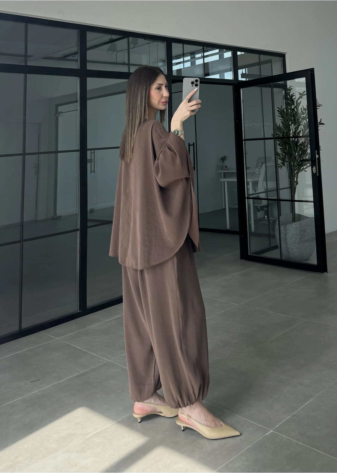 Kahve Salaş Bluz Şalvar Takım