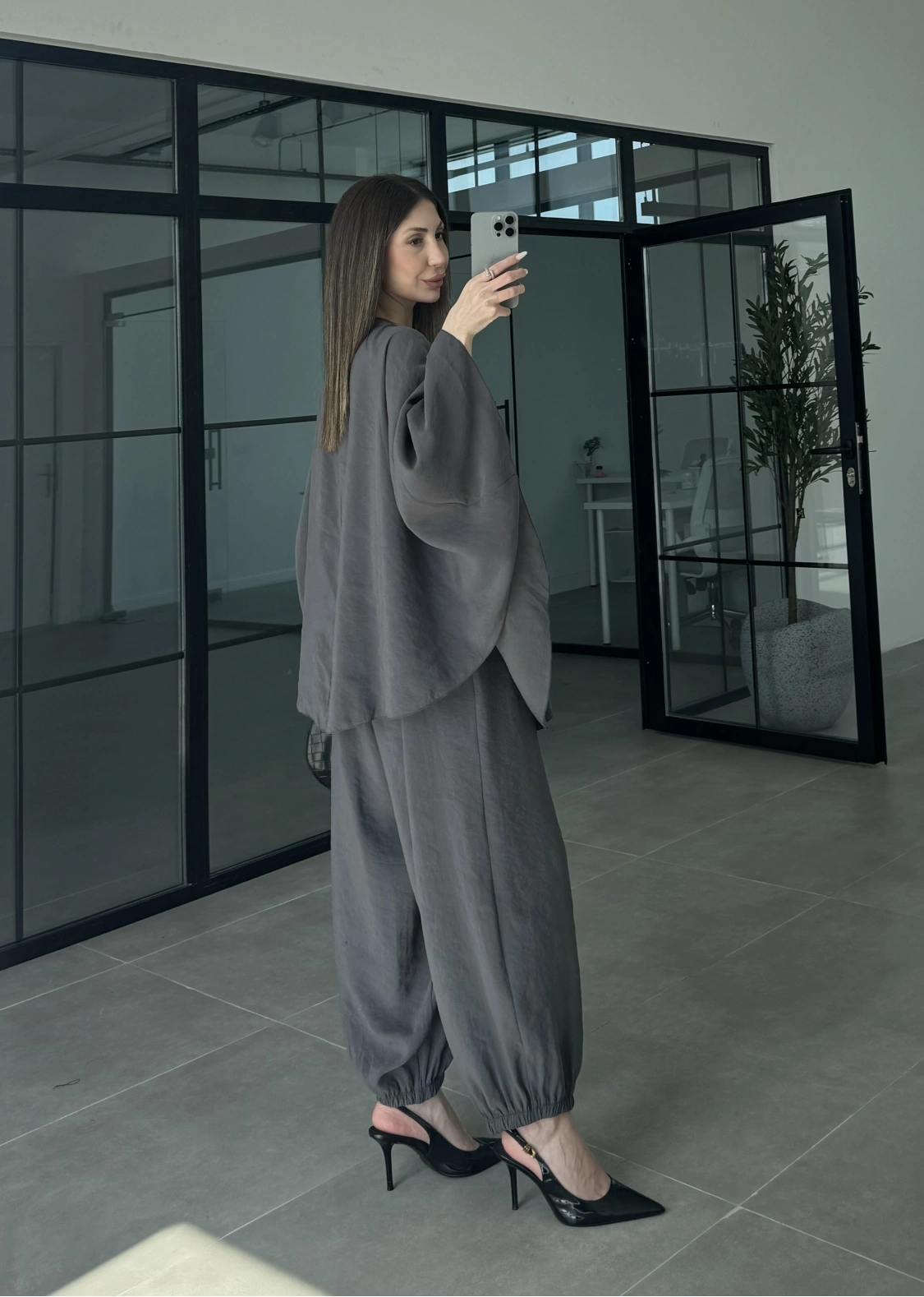 Antrasit Salaş Bluz Şalvar Takım