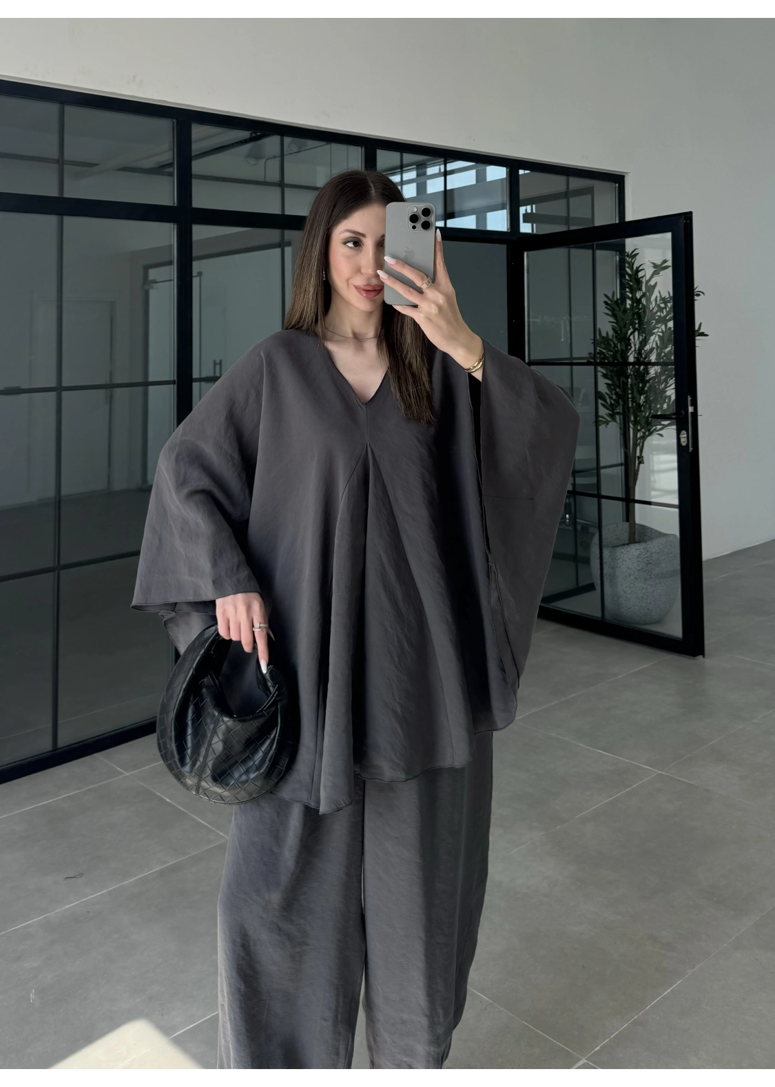 Antrasit Salaş Bluz Şalvar Takım