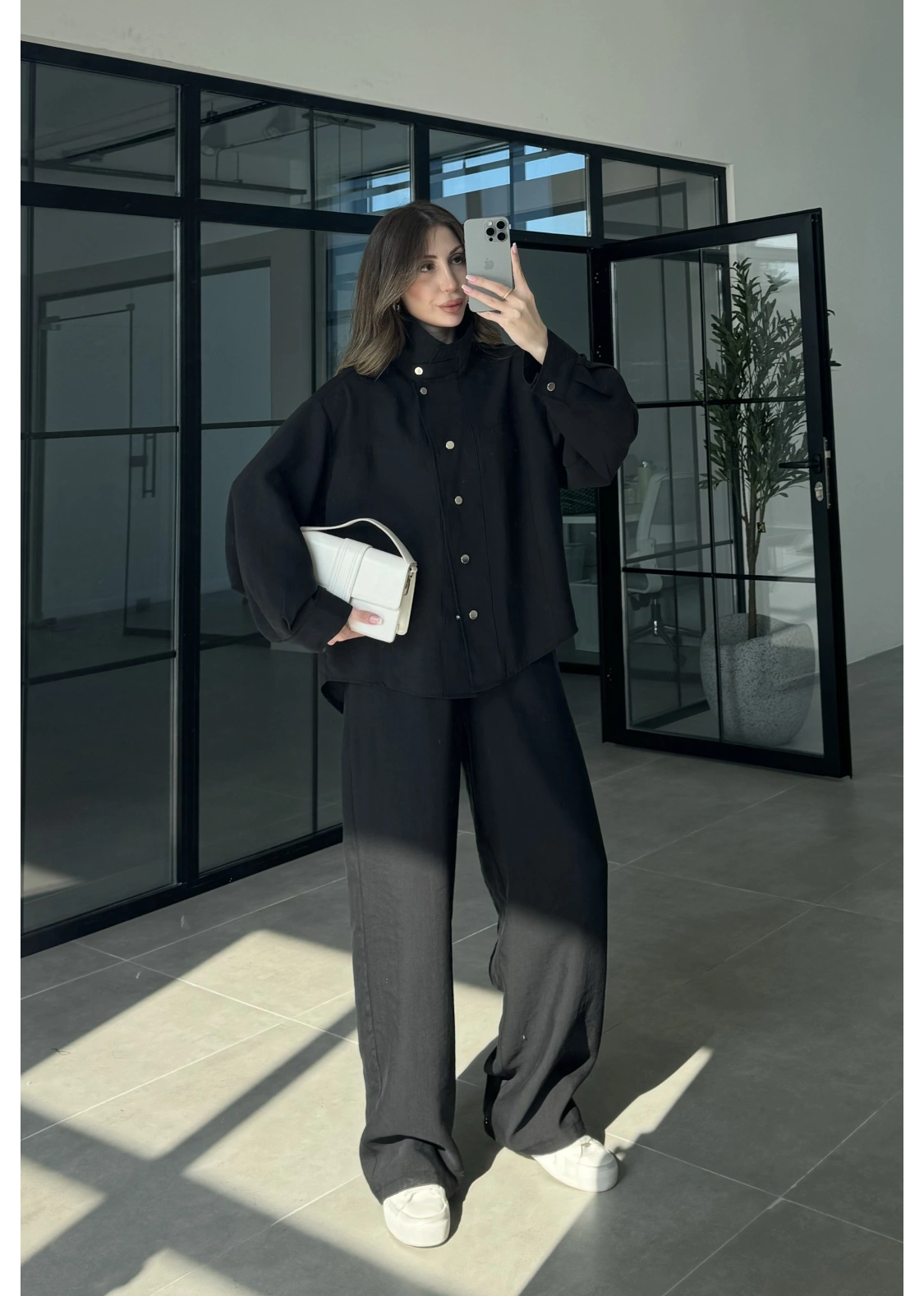 Boyundan Parçalı Siyah Bomber Takım