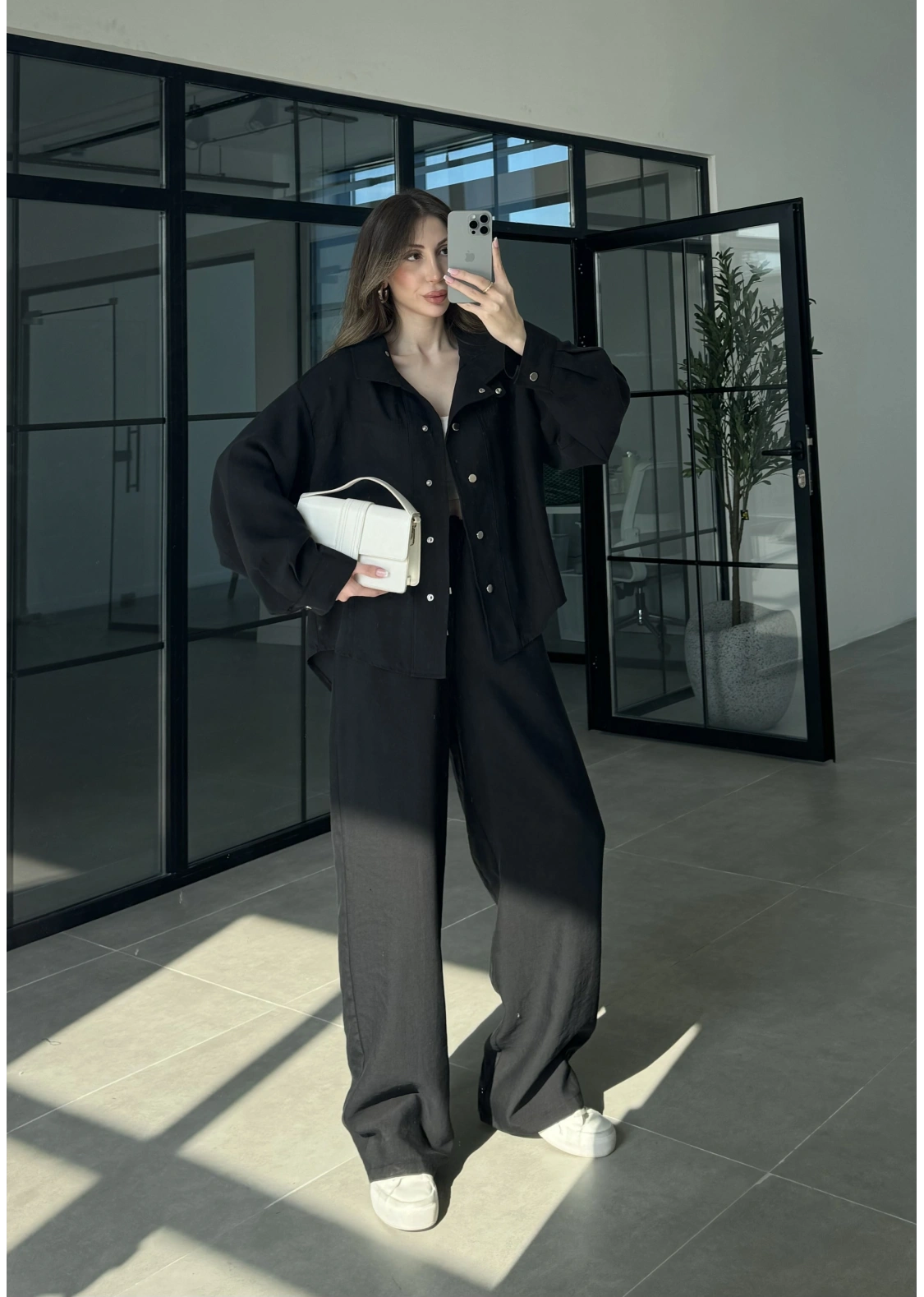 Boyundan Parçalı Siyah Bomber Takım