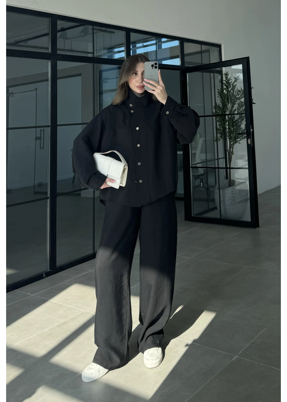 Boyundan Parçalı Siyah Bomber Takım