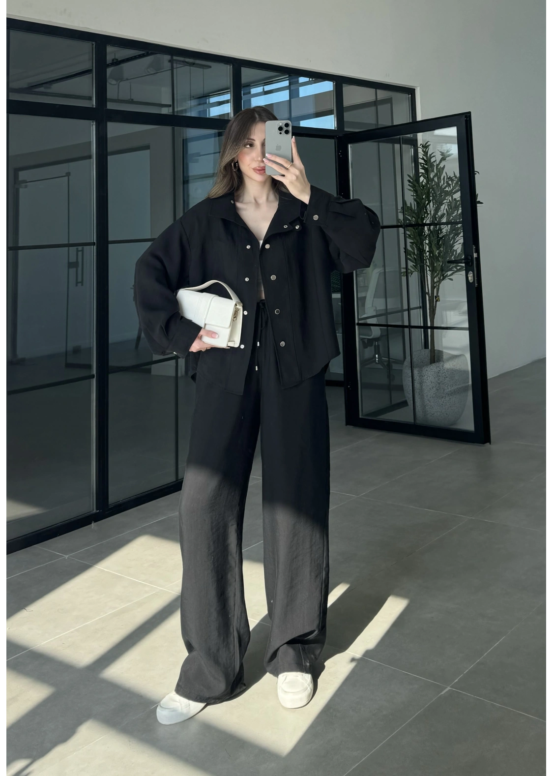 Boyundan Parçalı Siyah Bomber Takım